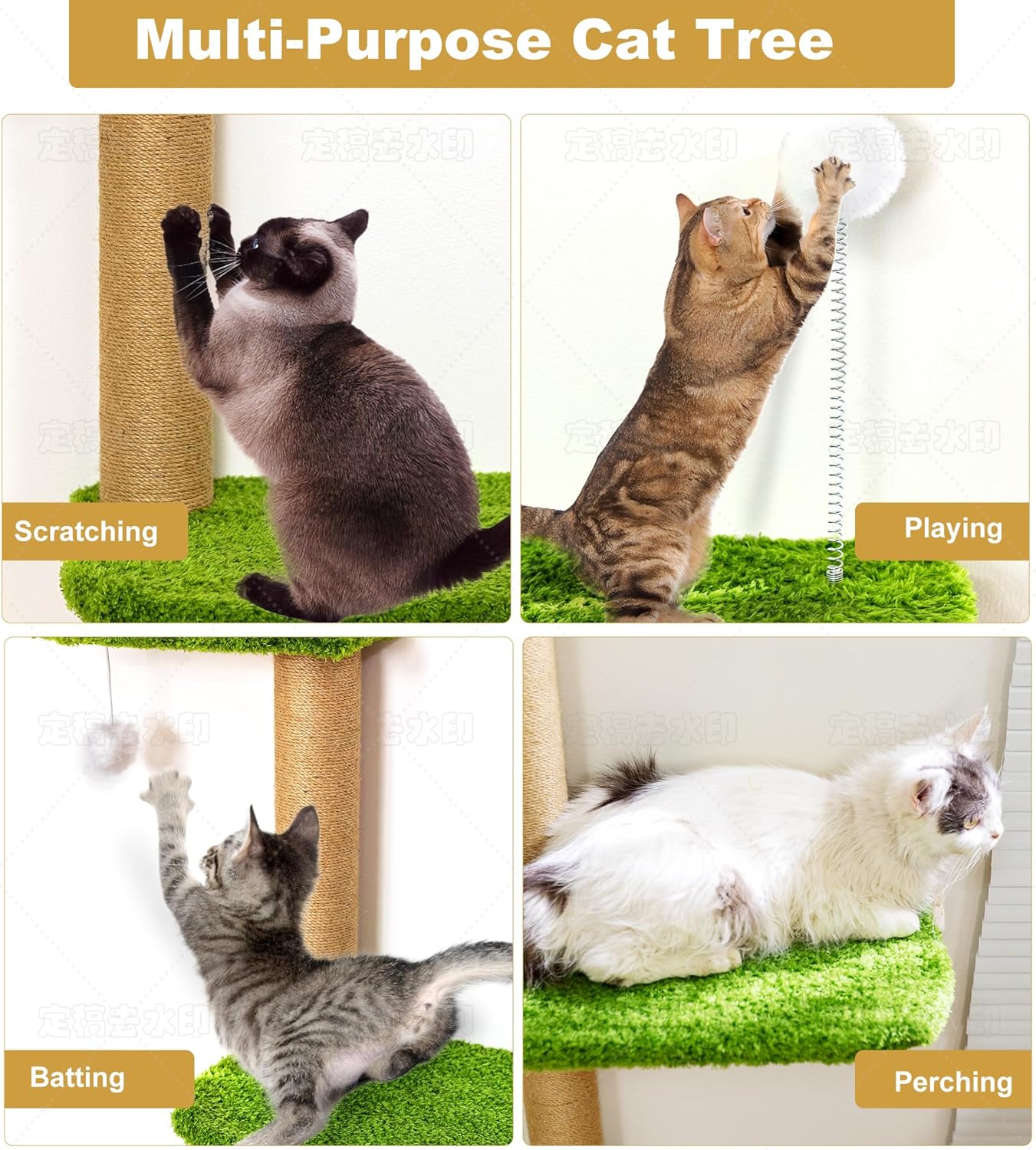 Cat Wall Climber and Floating Shelves, Wall Mounted Cat Tree for Kittens & Cats Up to 30lbs, 4-Tier Adjustable Design with Green Plush Pads