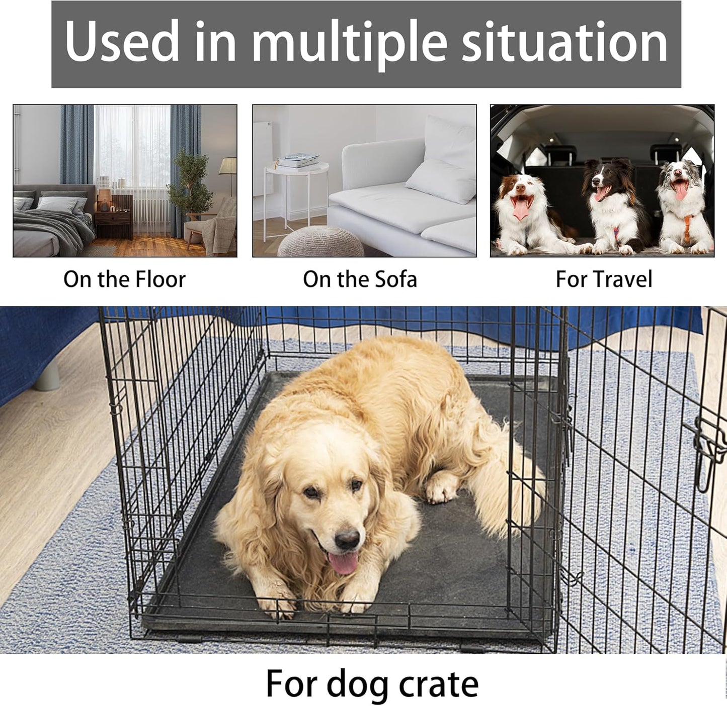 KHONSU PET Dog Bed Mat for Crate 1.1in Slim Cooling Pad Reversible Flannel & Waterproof Canva for Dogs up to 70 lbs