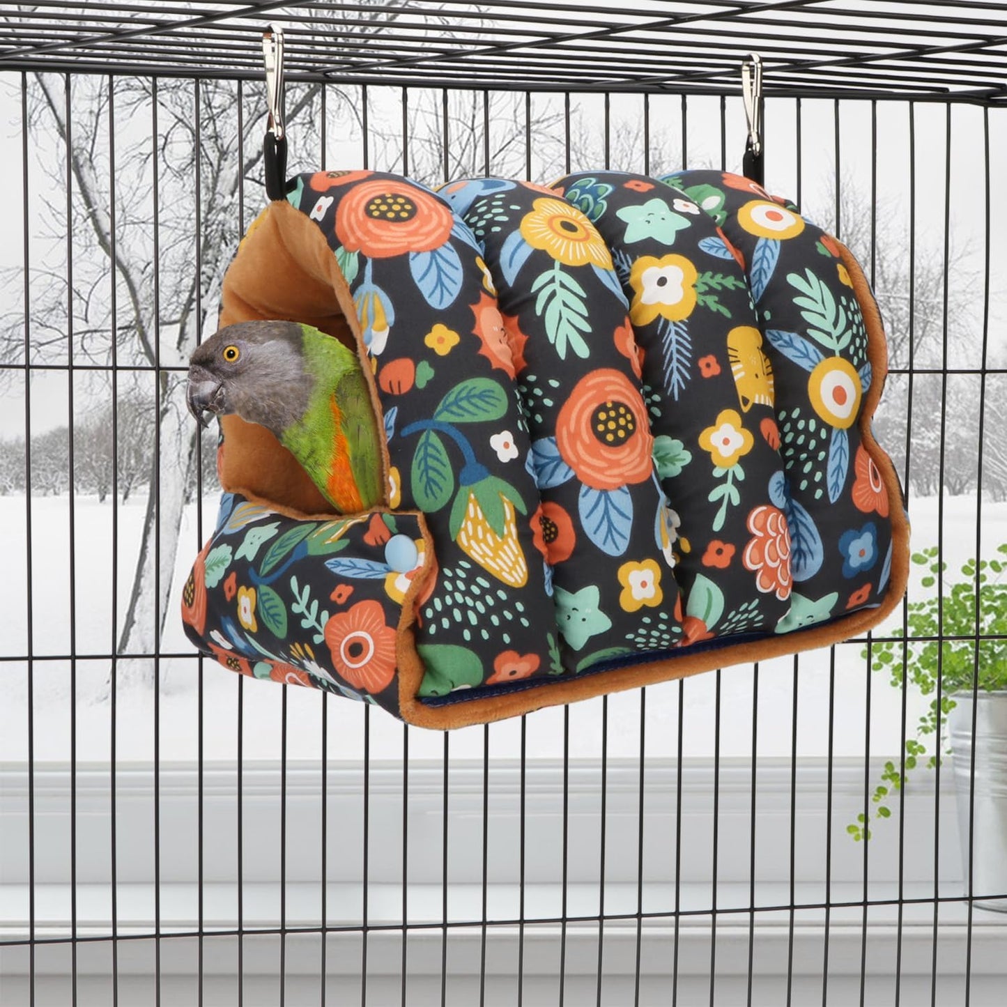 Wontee Bird Nest House Winter Warm Snuggle Hut Bird Bed Hanging Hammock for Parrots Budgies Parakeets Caique Senegal Cockatiels Conures (Medium, Black)