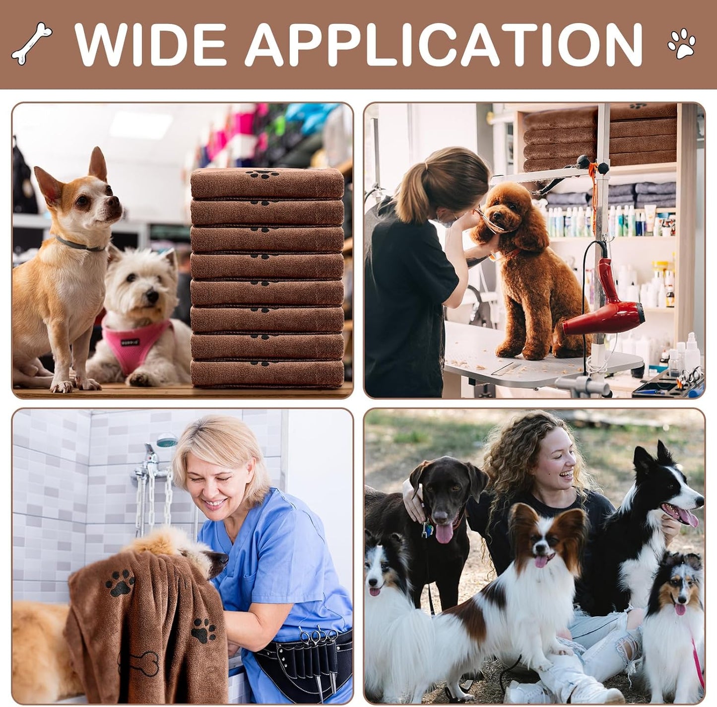 Chumia 8 Pcs Dog Towels for Drying Dogs Cats Pet Towels Bulk Puppy Microfiber Quick Drying Paw Bath Bathing Supplies Absorbent for Medium Pets(Coffee,40 x 24 Inch)