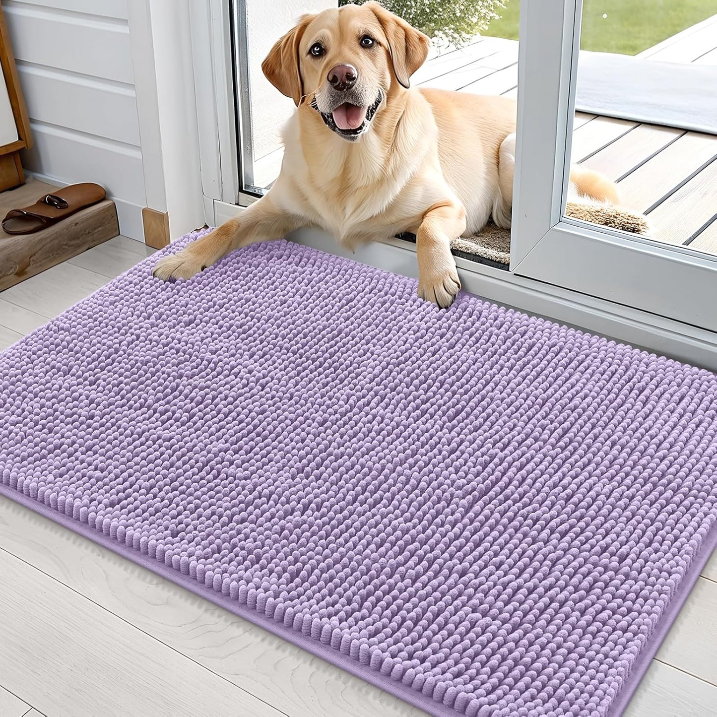 OLANLY Dog Door Mat for Muddy Paws 36x24, Absorbs Moisture and Dirt, Absorbent Non-Slip Washable Doormat, Quick Dry Chenille Mud Mat for Dogs, Entry Indoor Entryway Carpet for Inside Floor, Lavender