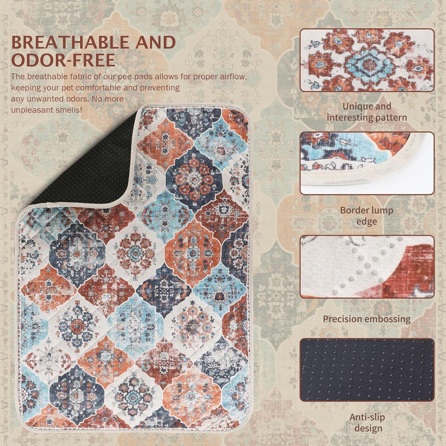 IEUUMLER Washable Pee Pads for Dogs, 2 Pack Reusable Non-Slip Grip, Super Absorbent Waterproof Puppy Pads for Potty Training, Playpen, Crate, Whelping Box EU011 (Orange, 31" x 36")