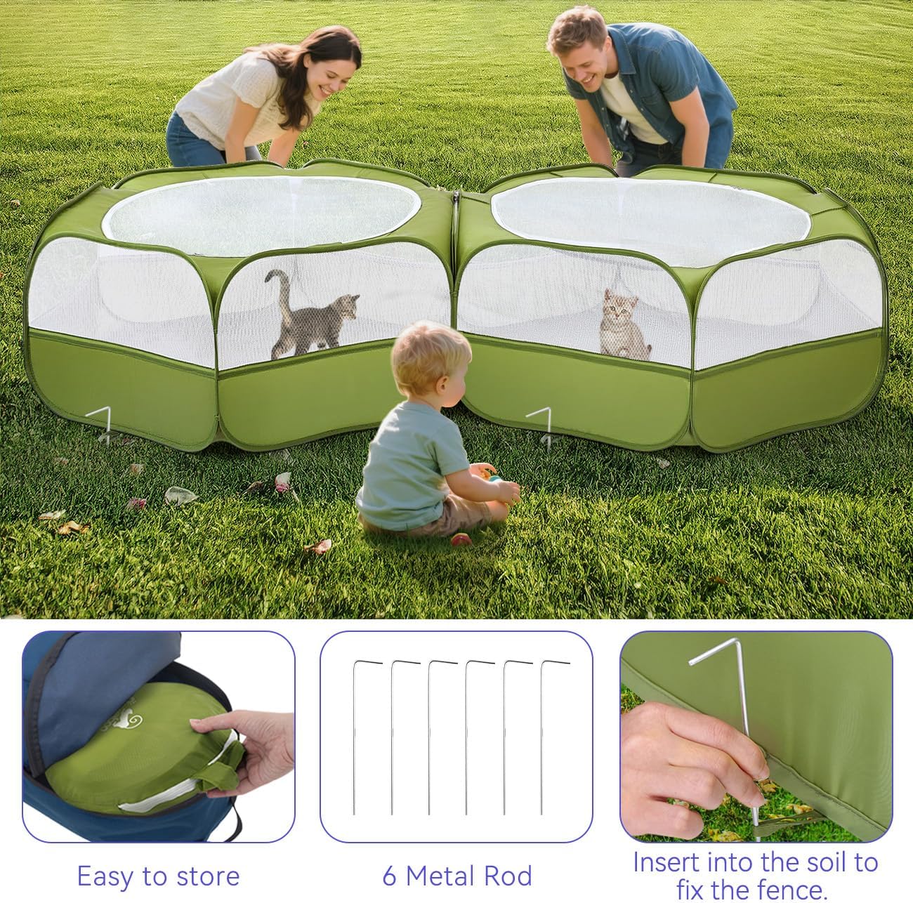 Pawaboo Extra Large 2-in-1 Small Animals Playpen, 2 Detachable Pet Cage Tent with Zipper Splicing, Portable Outdoor Yard Fence with 3 Metal Rod for Chick/Kitten/Puppy/Guinea Pig/Rabbits/Chinchillas