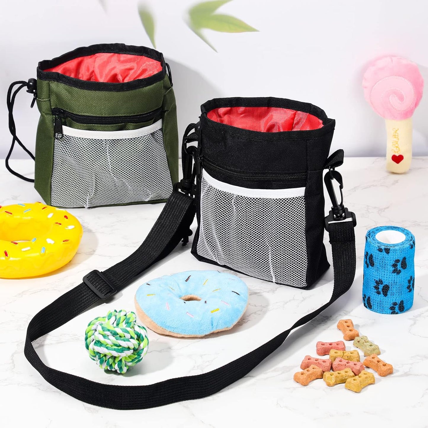 Hillban 12 Pcs Dog Treat Training Pouch Dog Treat Bag with Waist Shoulder Strap Bulk 6 Colors Convenient Pouch 3 Ways to Wear Drawstring Closure Holder for Treats Kibbles