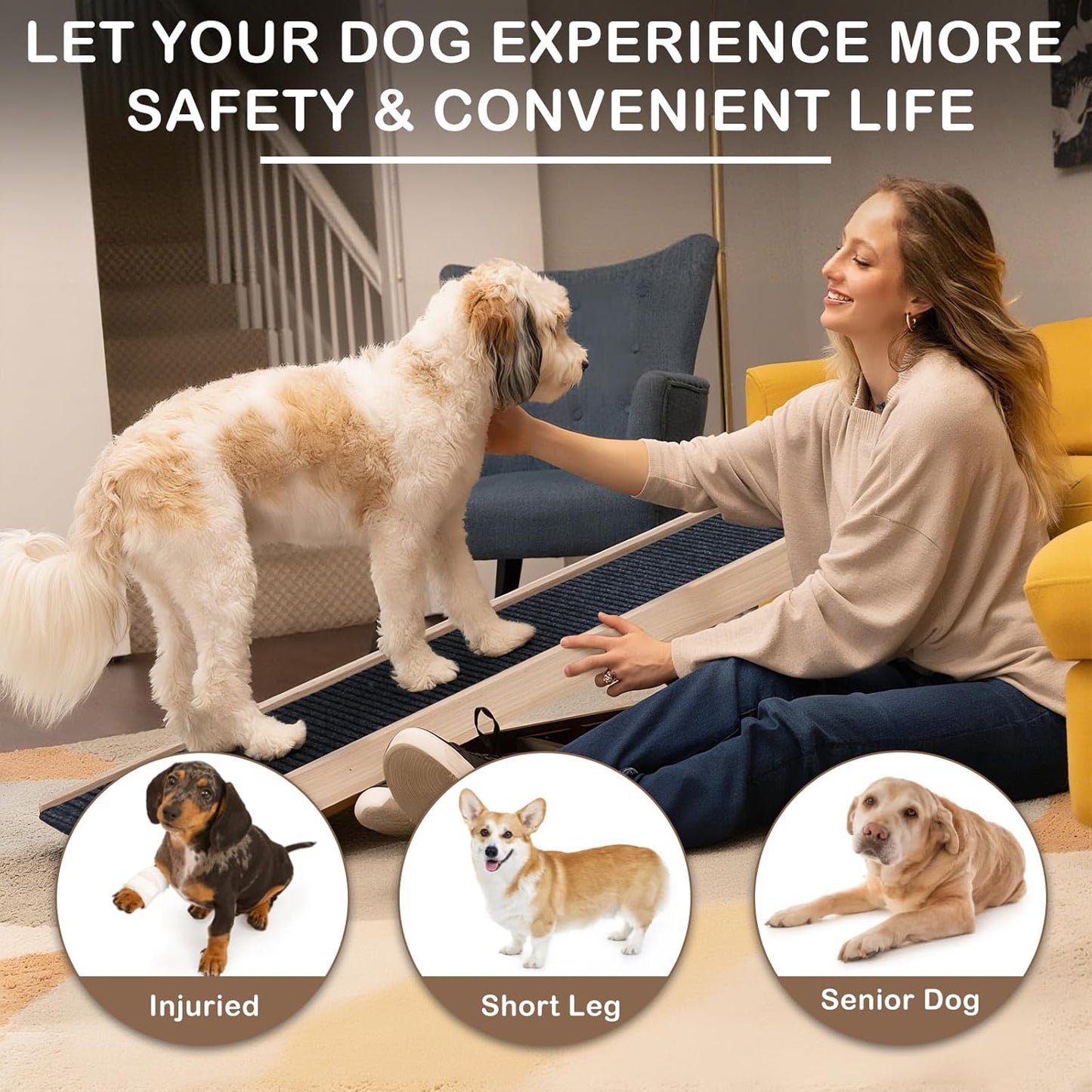 Foldable Dog Ramp for Bed, 4 Adjustable Portable Pet Ramps, 40" Long Pet Ramp for Small Dogs, for High Beds, Dog Step for Large Dogs Stairs for Car, Couch