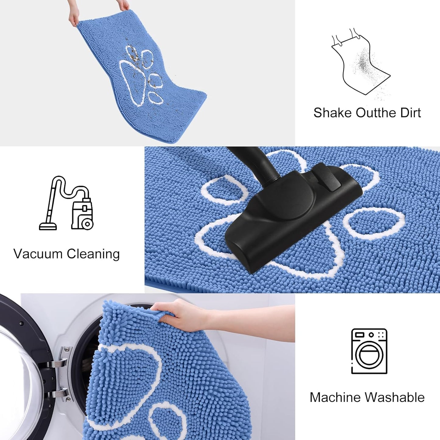 Smiry Dog Door Mat for Muddy Paws, Absorbent Dirt Trapper Non Slip Quick Dry Washable Chenille Mat for Mud Dogs, Entry Rug for Indoor and Outdoor (30x20 Inches, Cornflower Blue)