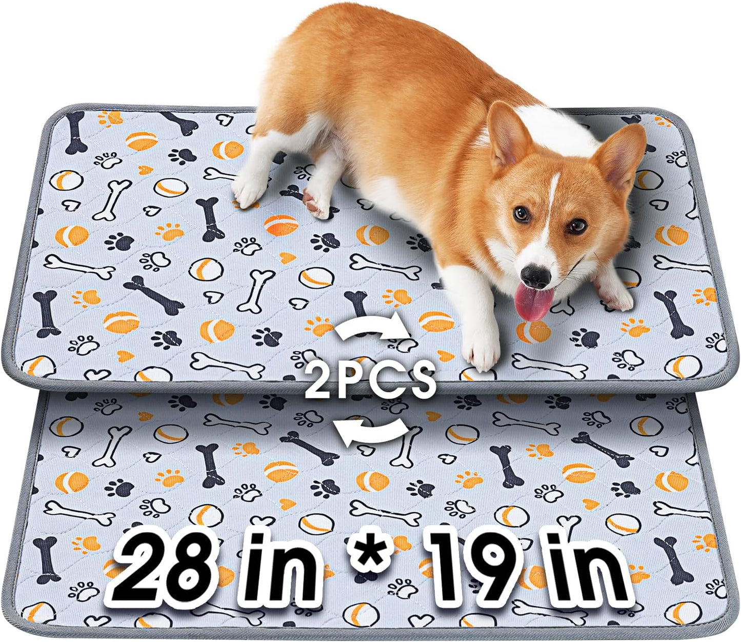 Hompet Washable Pee Pads for Dogs, 28"x19", 2-Pack Thick Heavy Absorbency Reusable Pee Pads Prevent Leakage Non-Slip, Pet Training Pads for Puppy Playpen, Crate, Potty, Floor, Bed, Sofa