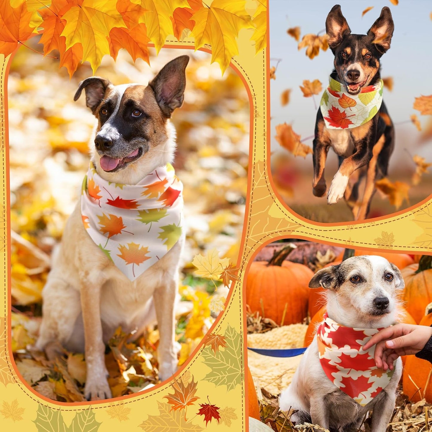 Chunful 100 Pieces Fall Dog Bandanas Bulk Autumn Pet Bandanas with Maple Leaves Patterns Triangle Scarf Bib Kerchief Set for Small Large Dog Thanksgiving Costume Accessories (31.5 x 21.7 x 21.7)