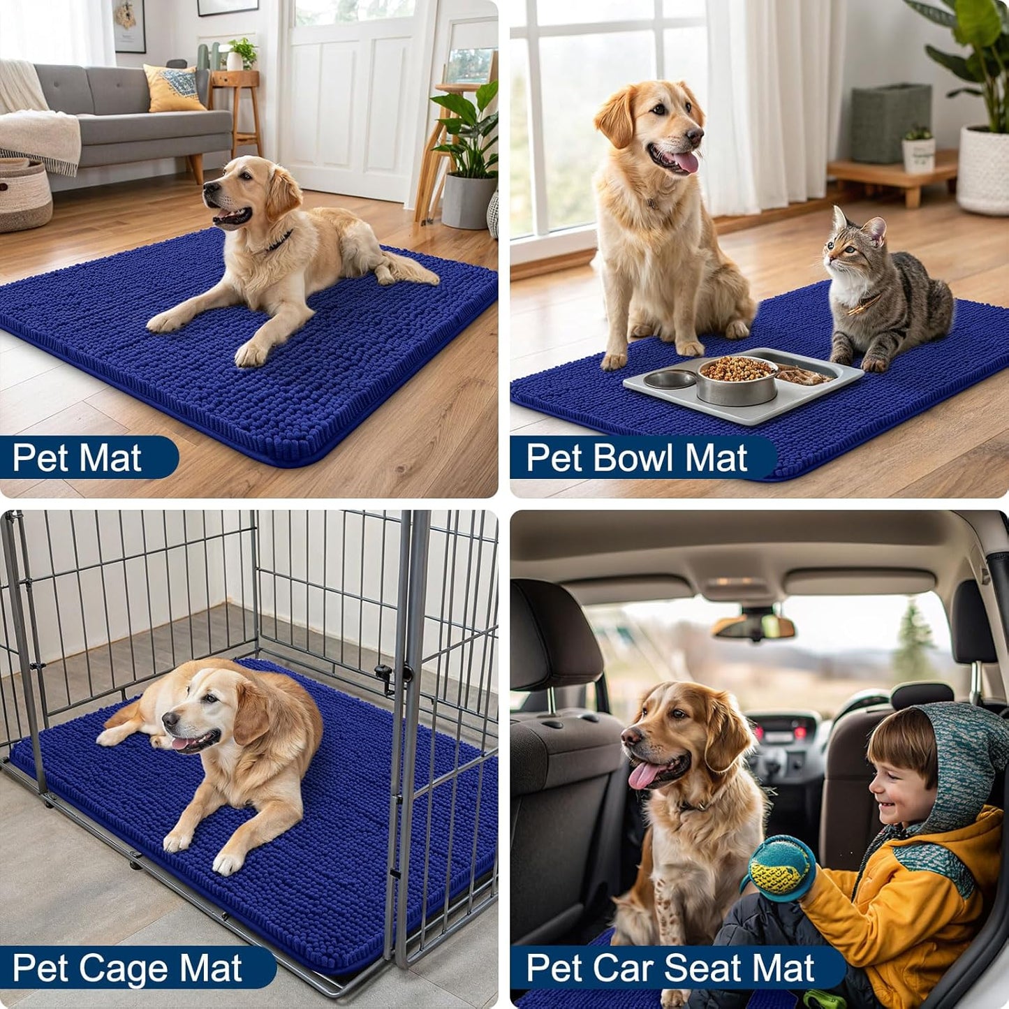 Smiry Dog Door Mat for Muddy Paws 30x20, Absorbs Moisture and Dirt Doormat, Non-Slip Washable Quick Dry Chenille Front Door Mat Indoor Entrance, Entryway Carpet for Inside Floor, Navy Blue