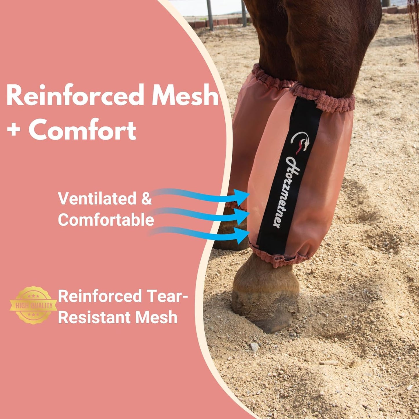 Tear-Resistant Fine Mesh Horse Fly Boots Breathable Fly Boots with Thickened Webbing Hook and Loop Lightweight Summer Leg Protection to Prevent Mosquito & Fly Bites Set of 4 (Pink)