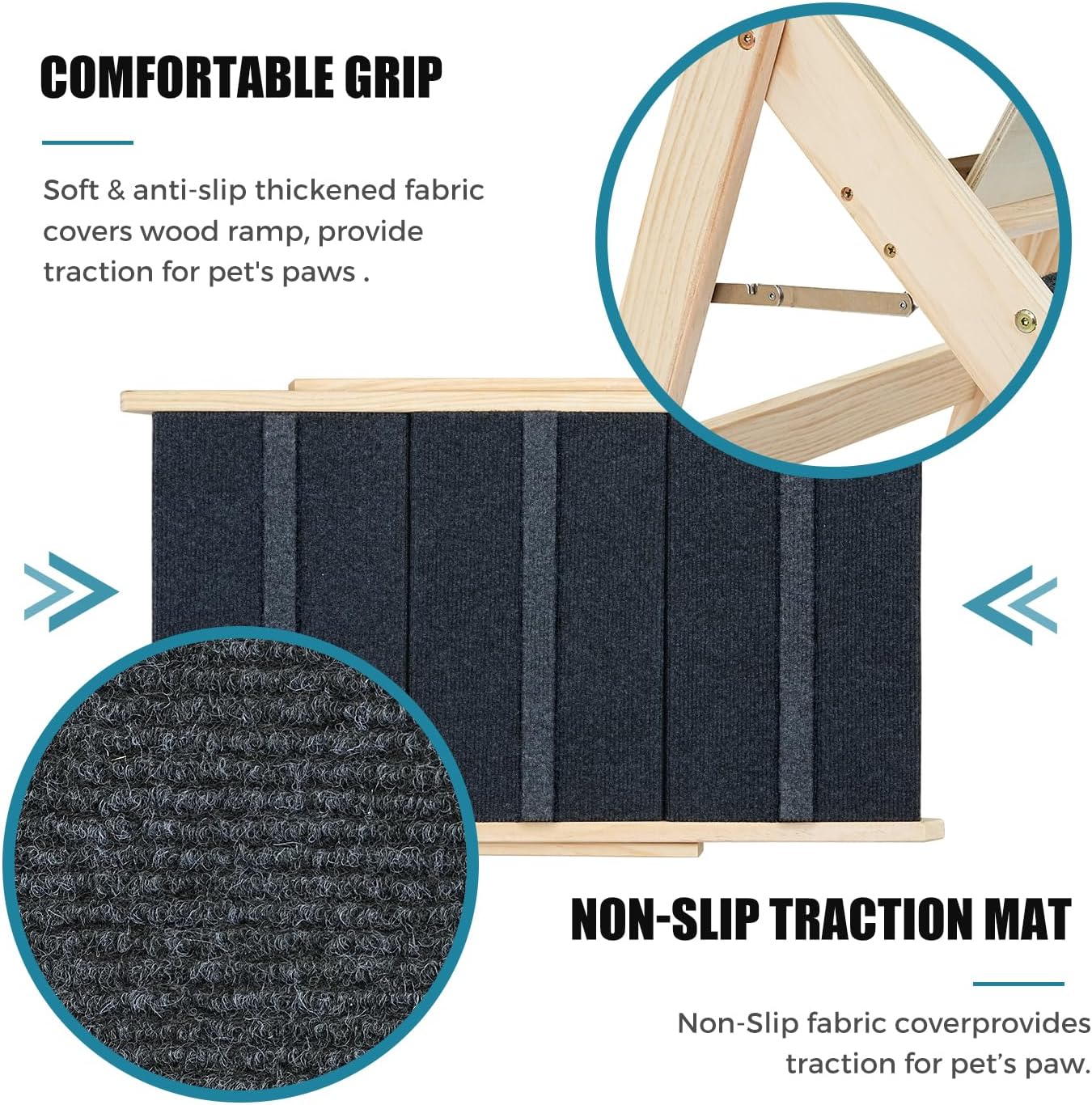 Wood Pet Stairs/Pet Steps for All Dogs and Cats - 2-in-1 Foldable Carpeted 3 Tiers Dog Stairs & Ramp Perfect for Beds and Cars - Portable Dog/Cat Ladder Up to 120 Pounds