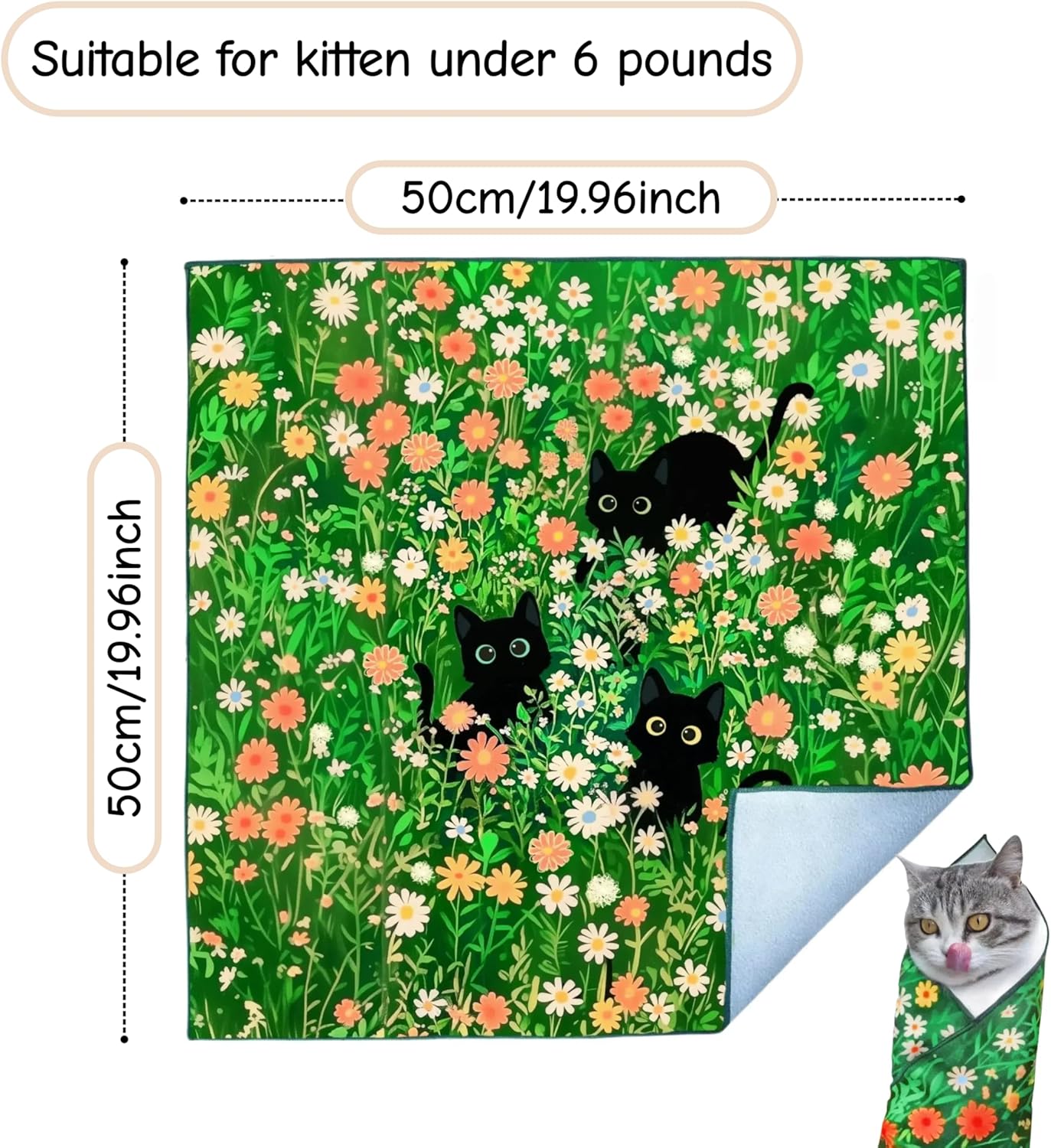 Cat Grooming Wrap Cat Wrap for Cutting Nails Cat Burrito Wrap 19.96 inch(Within 6Lbs) Cat Swaddle Nail Clipping, Teeth Brushing, Ear Cleaning Self-Adhesive Magic Cloth Cat Restraint