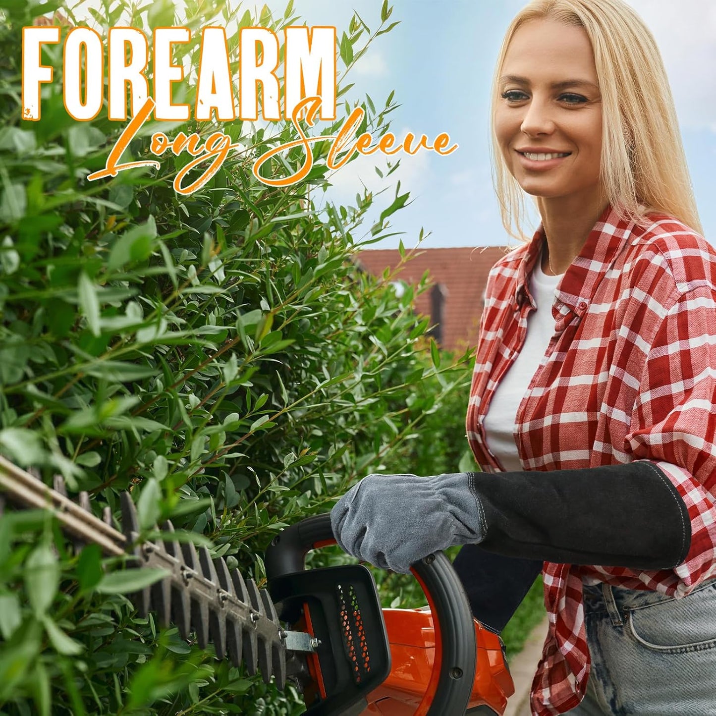 HANDLANDY Long Gardening Gloves for Men & Women, Cowhide Leather Rose Pruning Gloves, Breathable Thorn Proof Gauntlet Glove (Dark Grey-Black, XL)