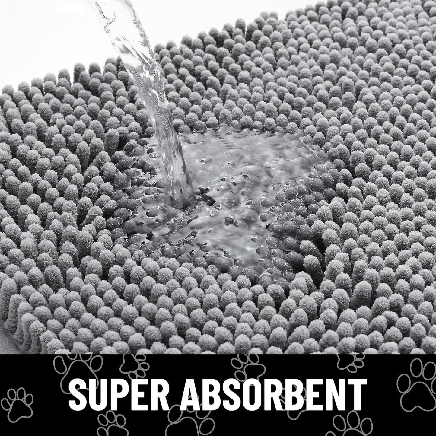 Smiry Dog Door Mat for Muddy Paws, Absorbent Dirt Trapper Non Slip Quick Dry Washable Chenille Mat for Mud Dogs, Entry Rug for Indoor and Outdoor (47x32 Inches, Grey)