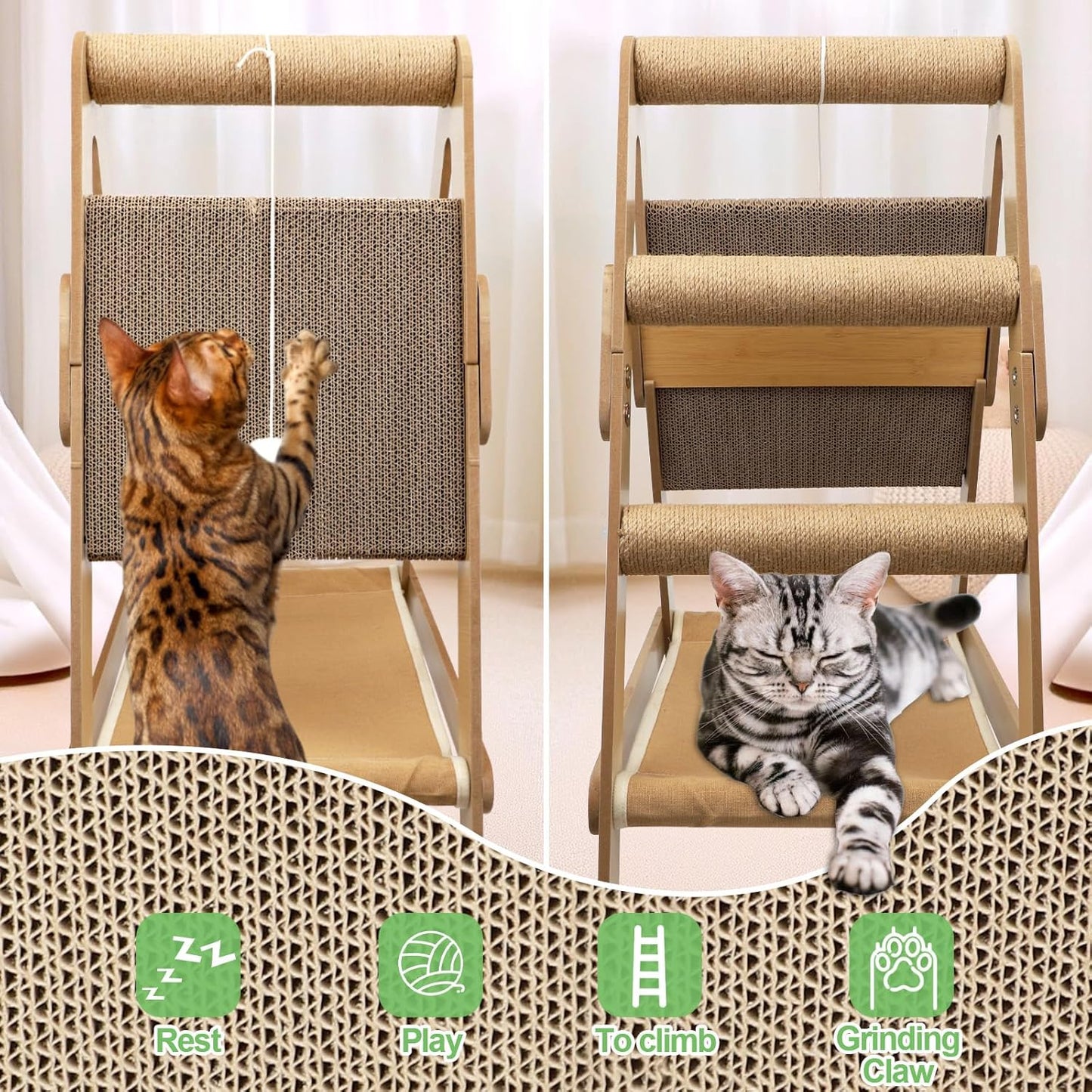 Cats Scratching Pads Cat Climbing Frame Multifunctional Kitten House Toys All-in-one Wooden Climbing Ladder Summer Kitty Litter Scratch-Resistant Corrugated Paper (with Wooden Cat Teaser)