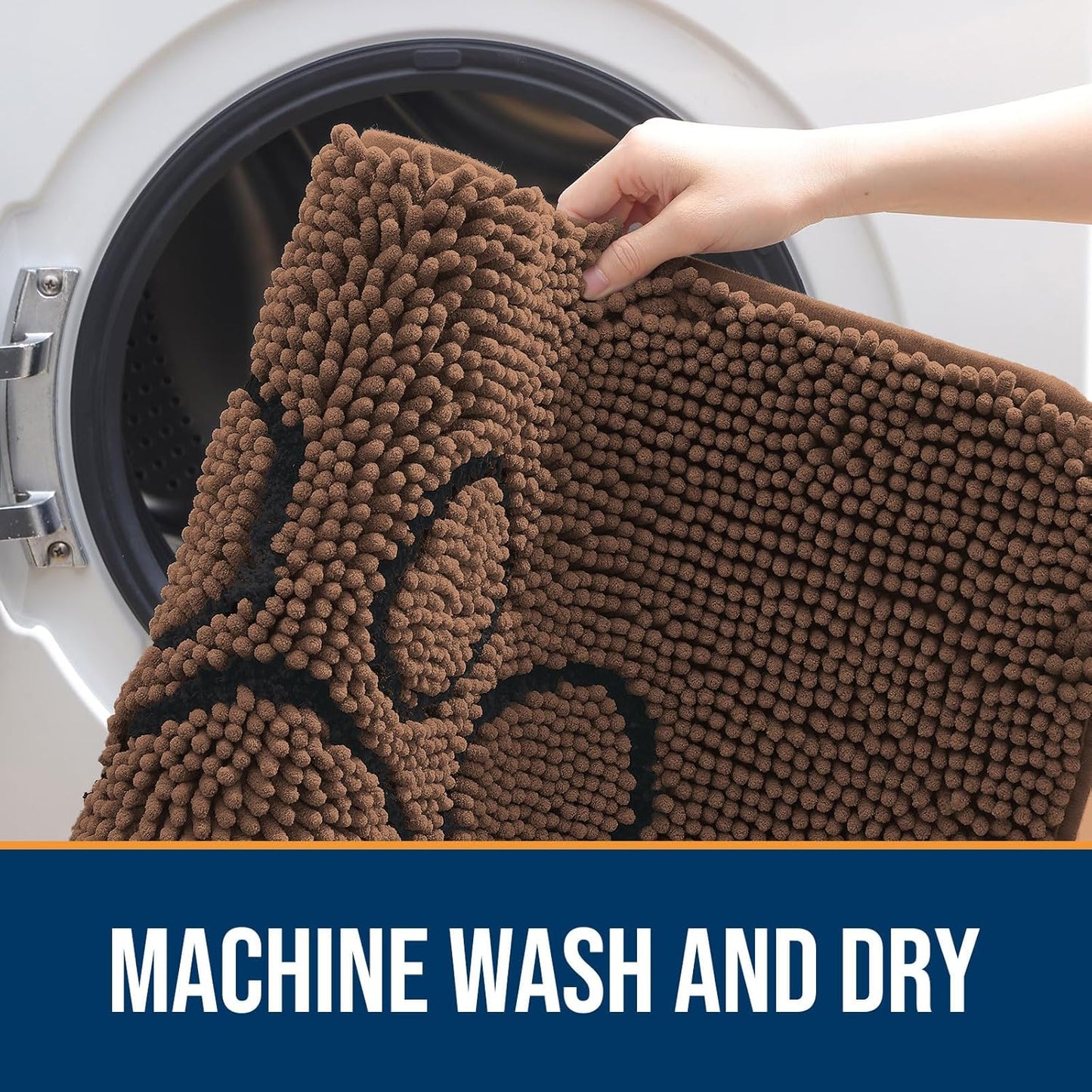 OLANLY Door Mat for Muddy Dog Paws 48x30, Ultra Absorbent Chenille Mud Doormat with Paw Print Design, Non-Slip Washable Doormat for Indoor Entryway, Quick-Dry Pet Bed Mats for Dirty Dogs, Mocha