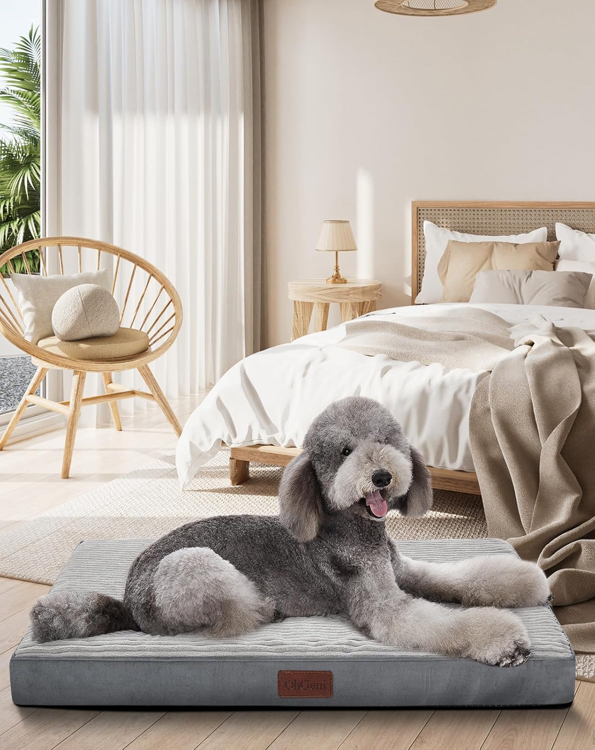 OhGeni Orthopedic Waterproof & Machine Washable Dog Bed for Extra Large Pets, Suitable for Crates, Cat Mat with 25D Egg Crate Foam, Non-Slip Bottom & Removable Cover, Invisible Zipper, 47 Inches(Gray)