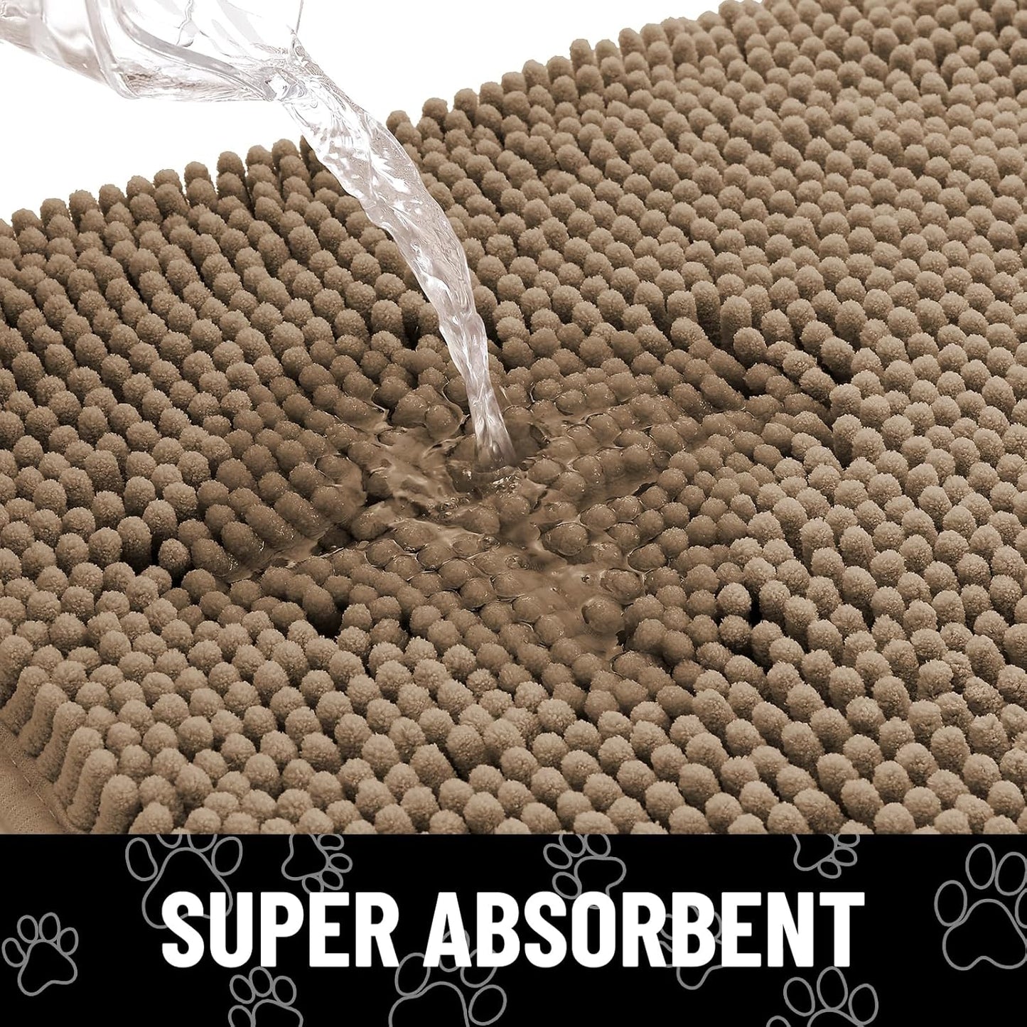 Smiry Dog Door Mat for Muddy Paws, Absorbent Dirt Trapper Non Slip Quick Dry Washable Chenille Mat for Mud Dogs, Entry Rug for Indoor and Outdoor (59x35 Inches, Camel)