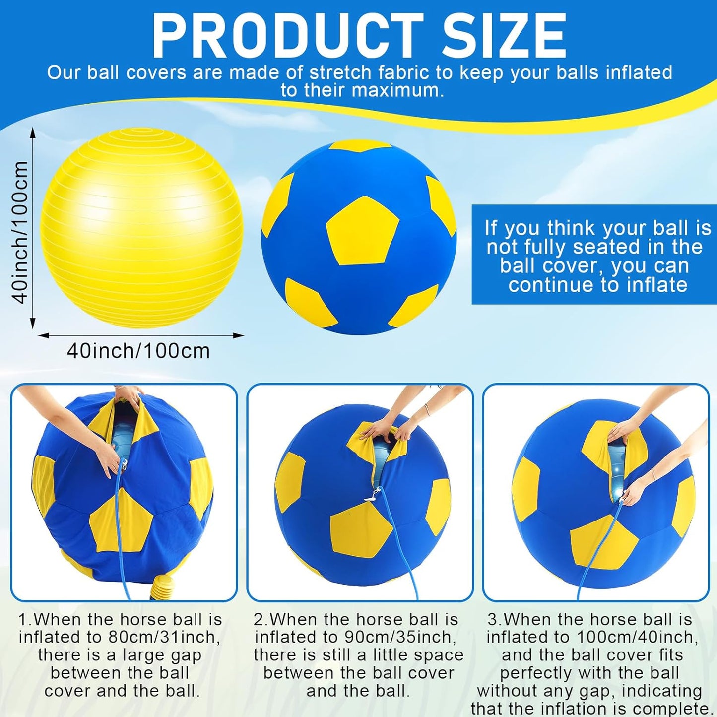 40inch Giant Herding Ball with Ball Cover Anti Burst Please Watch VCR for How to Inflation Horse Toys for Horses Stall Entertainment Play, Pump Included(Yellow,Stylish)
