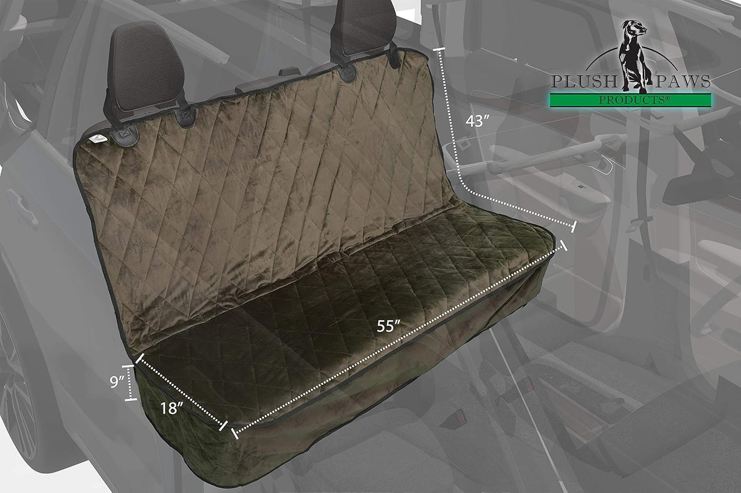 Plush Paws Products Velvet Rear Car Seat Protector w/o Hammock | Washable & Waterproof Back Seat Dog Cover for Car, Truck, & SUV | Nonslip, Tear Resistant Pet Seat Cover | Regular London Grey