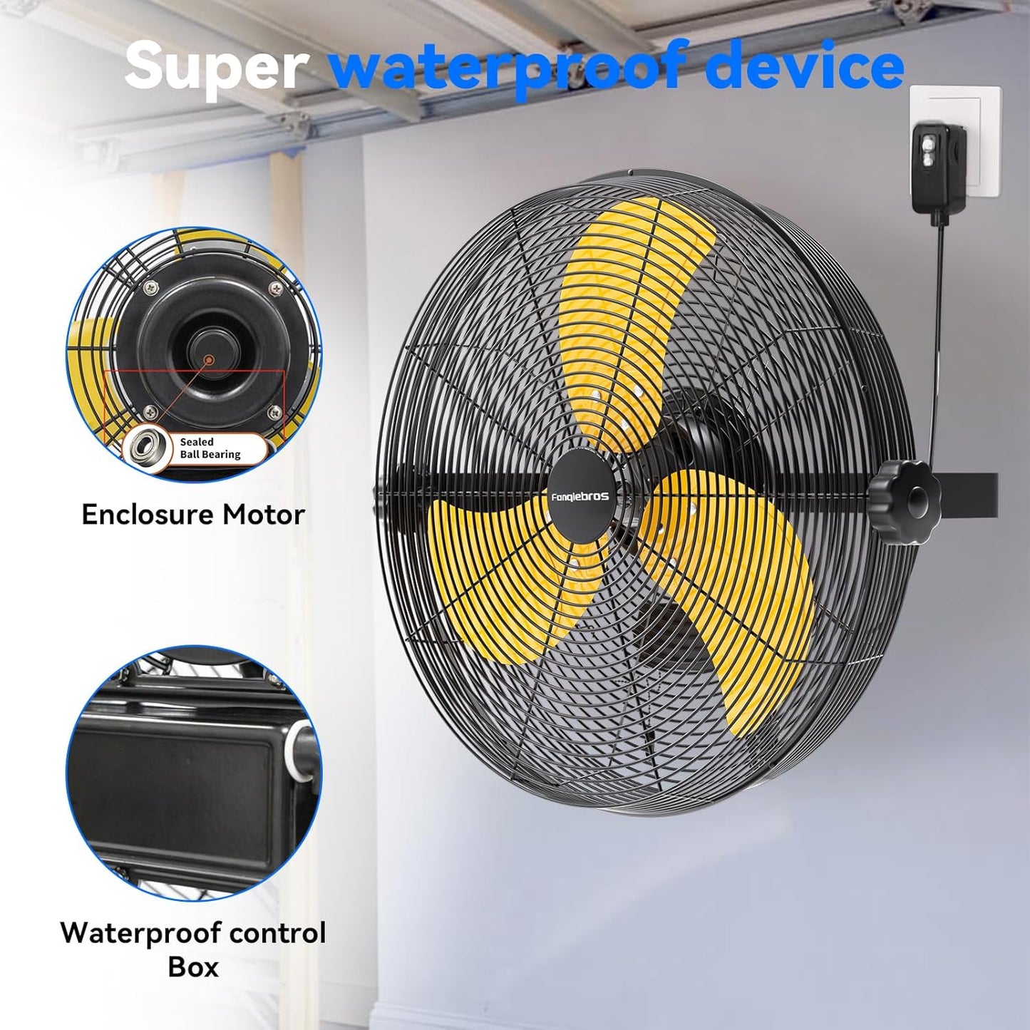 2PCS 2600 CFM 14 inch Outdoor High Velocity Wall Mounted Fan, 3-Speed Metal Fans with IP44 Enclosure Motor, Industrial Grade Weatherproof Wall Fan for Patio, Greenhouse, Garage, and Gazebo