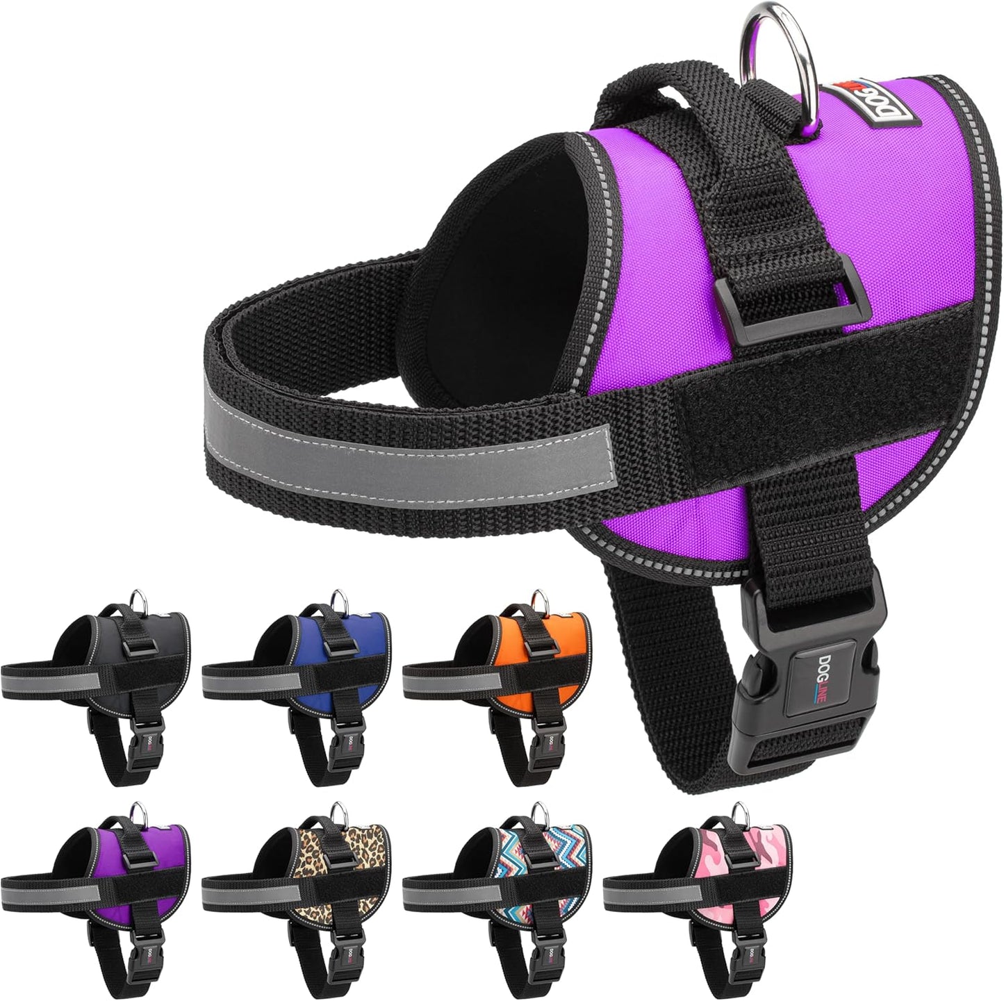 Dogline Dog Harness, Reflective No-Pull Adjustable Vest with Handle for Walking, Training, Breathable, No - Choke Harness for Small, Medium or Large Dogs Room for Patches Girth 15 to 18 in Purple