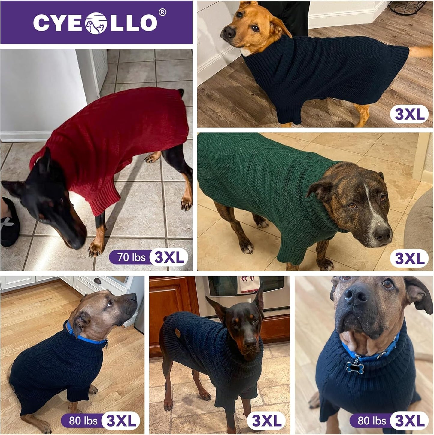 cyeollo 4XL Dog Sweater, Stretchable & Cozy Warm Dog Sweaters for Large Dogs Boy, Pullover Knit Fall Winter Sweatshirt Big Dogs Clothes, Doberman Great Dane Apparel, Blue XXXXL