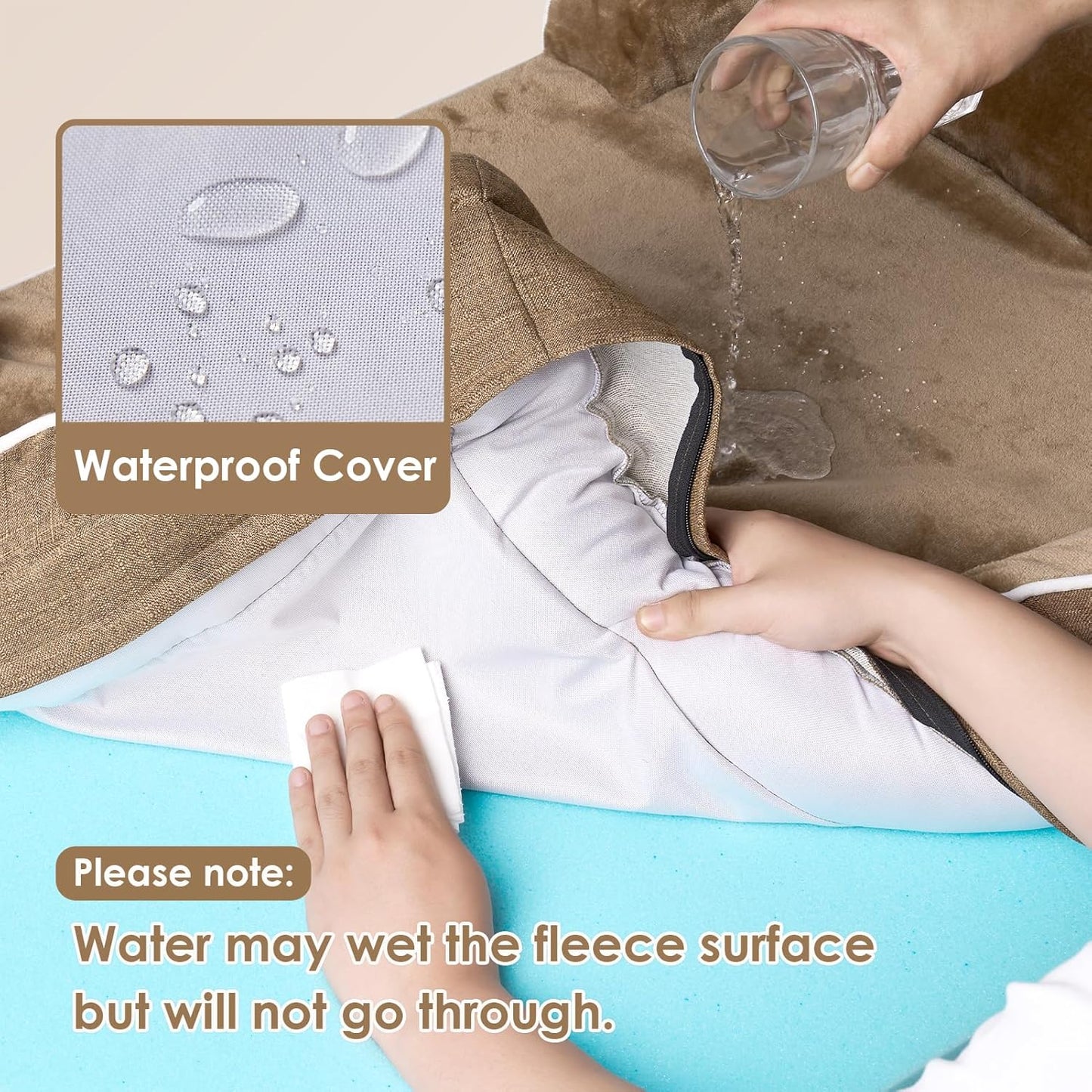 EHEYCIGA Orthopedic Dog Bed for Medium Dogs, Waterproof Memory Foam Medium Dog Beds with Sides, Non-Slip Bottom and Egg-Crate Foam Pet Couch Bed with Washable Removable Cover, Beige