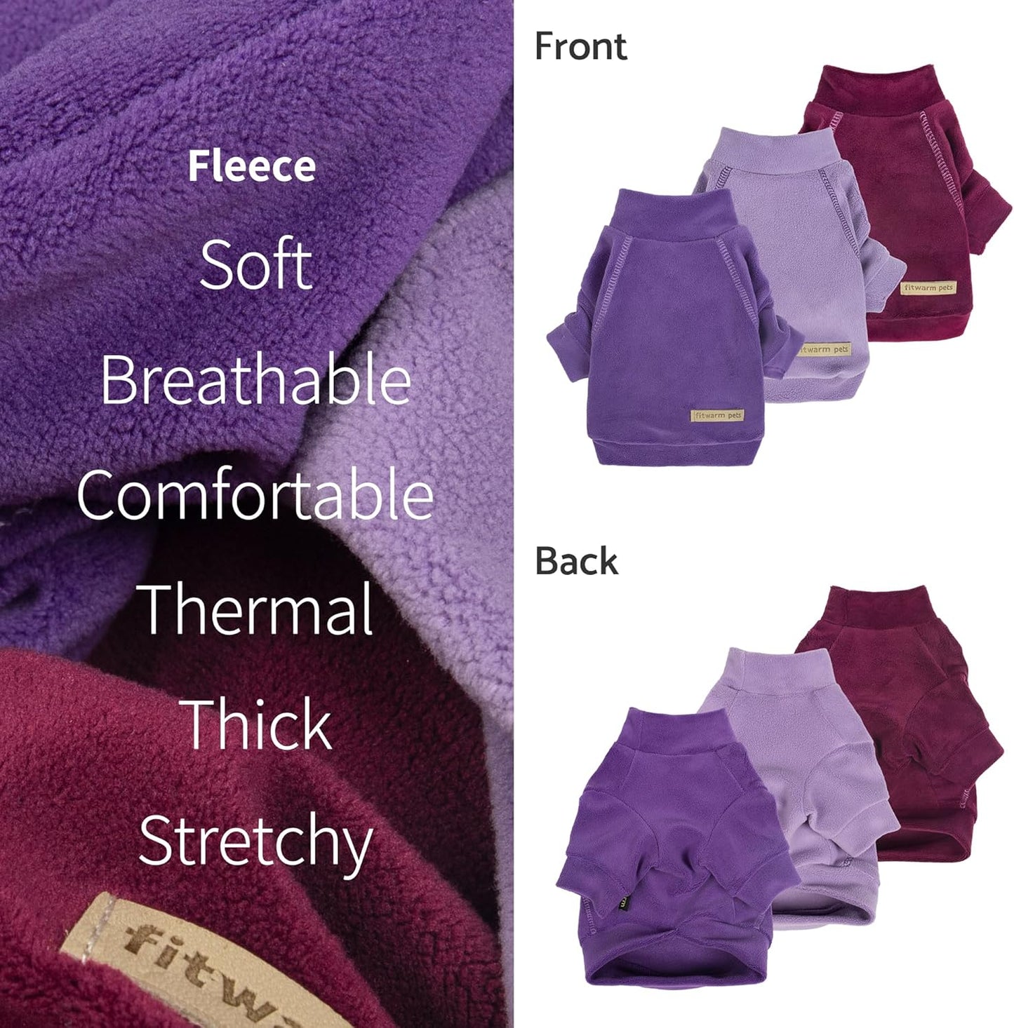 Fitwarm 3 Pack Classic Fleece Dog Sweater, Turtleneck Dog Sweatshirt, Dog Winter Clothes for Small Dogs Boy Girl, Pet Pullover Jumper, Cat Apparel, Purple, MediumPurple, Dark Red, XL