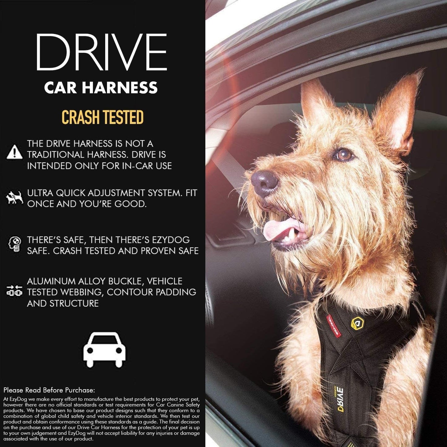 Ezydog Drive Dog Car Harness – Crash Tested and Certified (US-FMVSS 213) Dog Seat Belt Harness for Safe Travel, Adjustable with Padded Comfort (Medium)