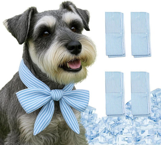 4pcs Cooling Scarf for Pets,Summer Cooling Scarves Keep Cats and Dogs Cool, Reused,Rrecycled,Suitable for Dogs (4pcs-Blue Stripe)