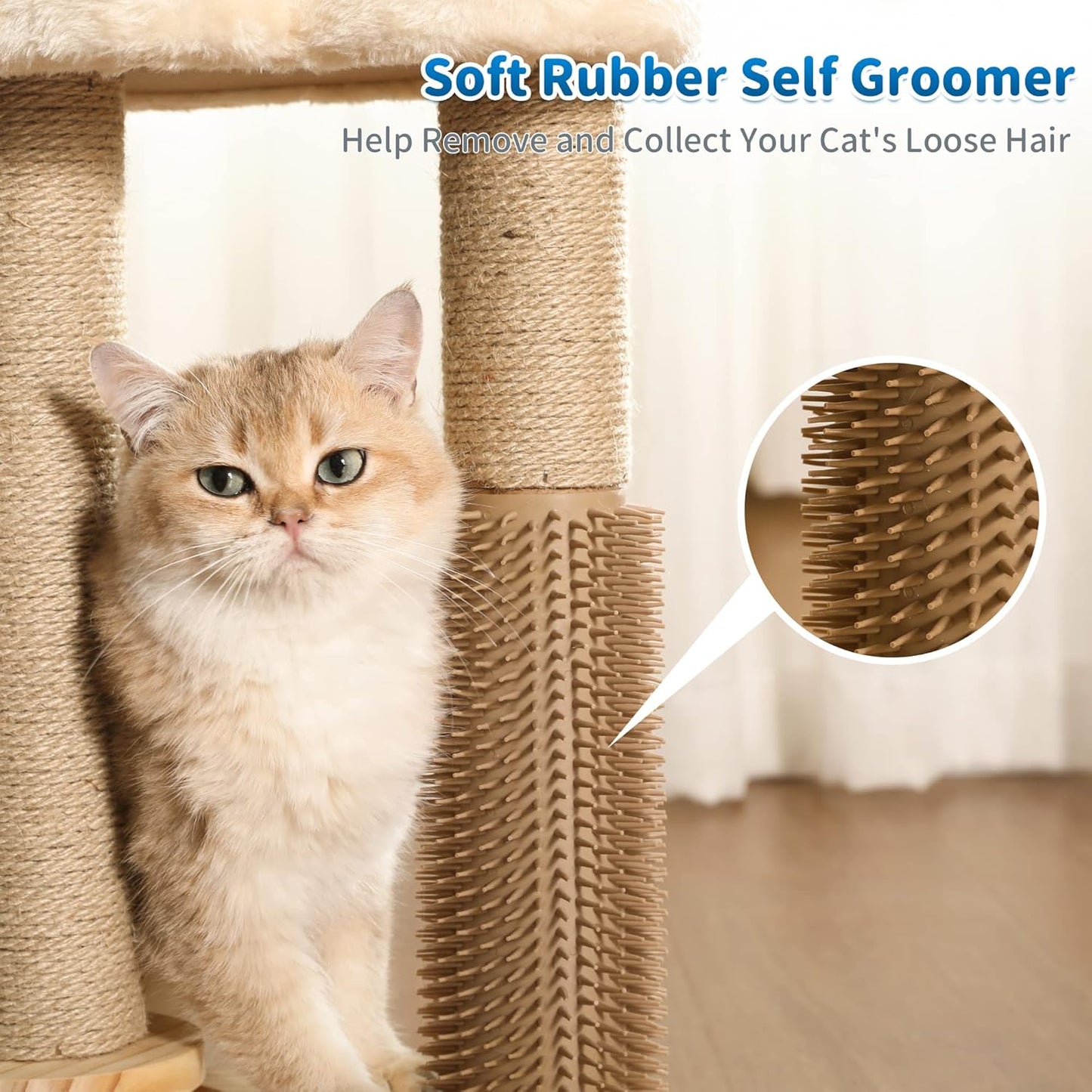 Made4Pets Cat Scratching Post, Cat Self Groomer for Indoor Cats, Cloud Soft Perch for Rest, 17.5" Tall Natural Sisal Scratcher Cat Grooming Interactive Ball Track Toys for Small Cats Kittens