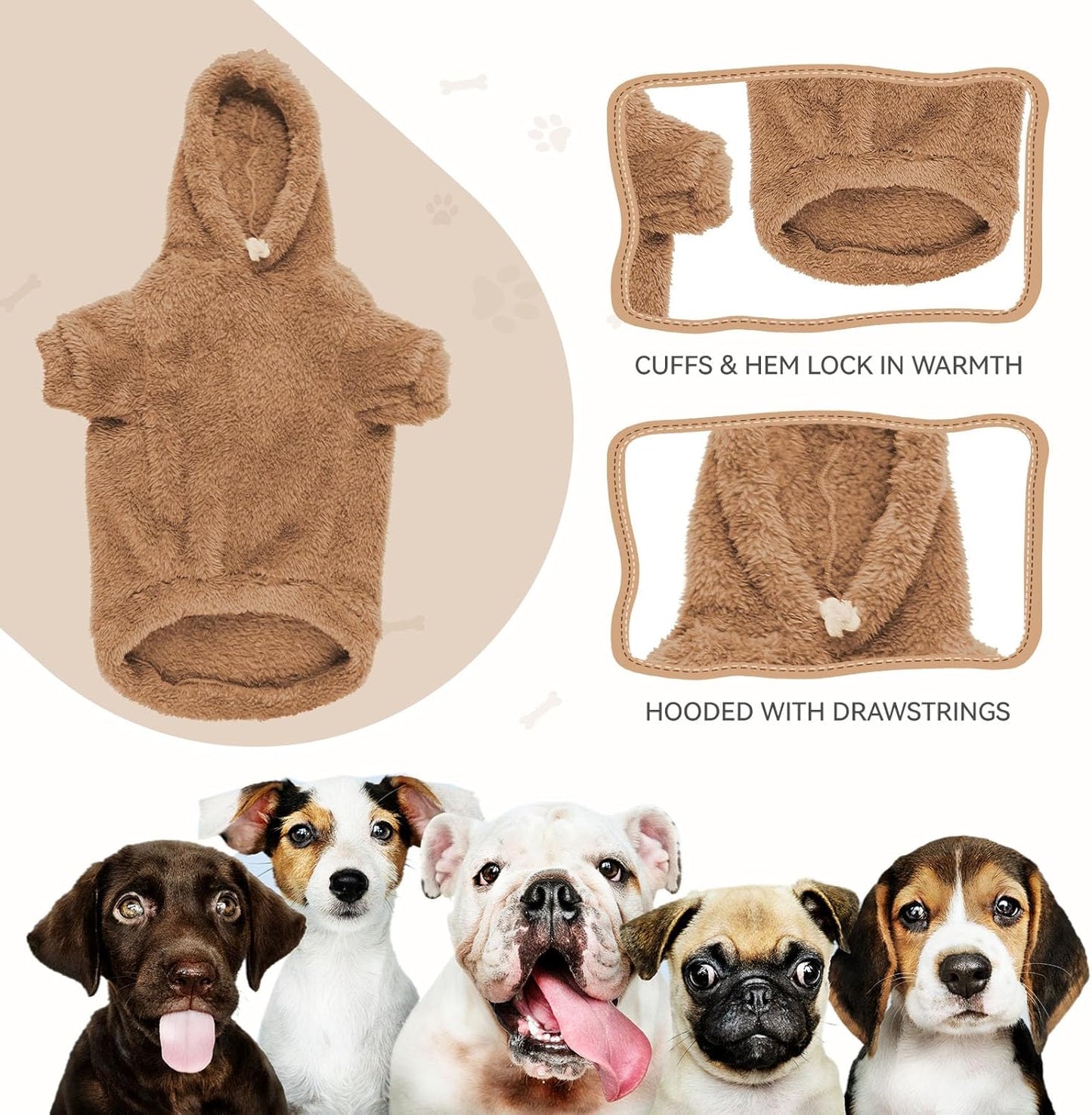 Fuzzy Dog Hoodie Dog Sweaters for Small Dogs Soft Double-Sided Plush Fleece Pet Sweater Pet Clothes Coats Hoodie Sherpa Hooded Sweatshirt(Coffee-XS)