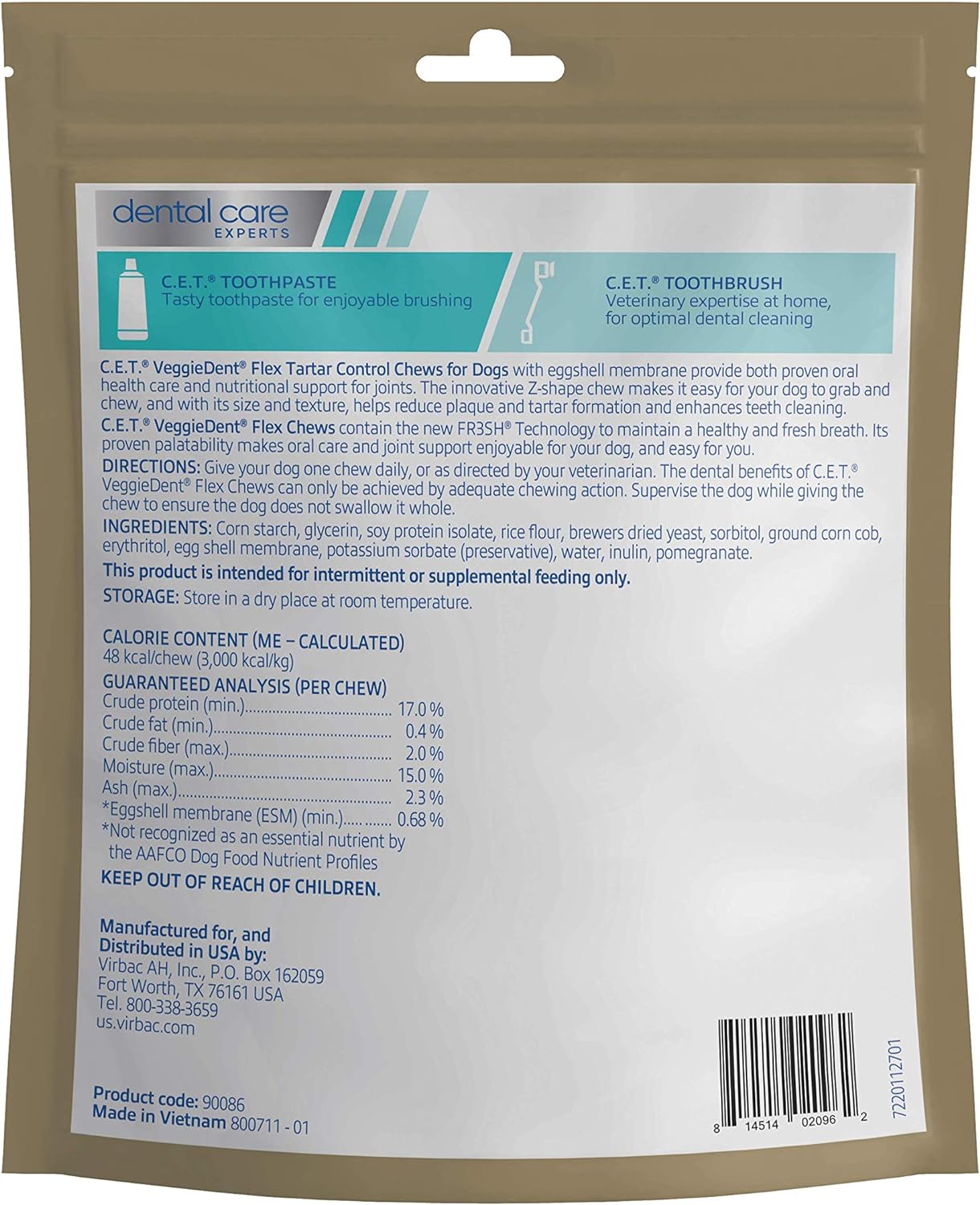 Virbac C.E.T. VEGGIEDENT Flex Tartar Control Chews for Dogs - Small