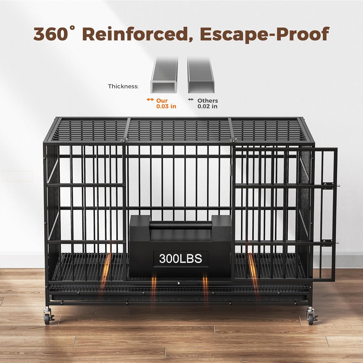 38" Heavy Duty Dog Crates for Small Dogs, Escape Proof, Upgraded 4 Lockable Wheels, Removable Door, Dog Kennel Indoor, Max Load 300Lbs, Easy to Clean, Medium Dog Crate for High Anxiety Dogs
