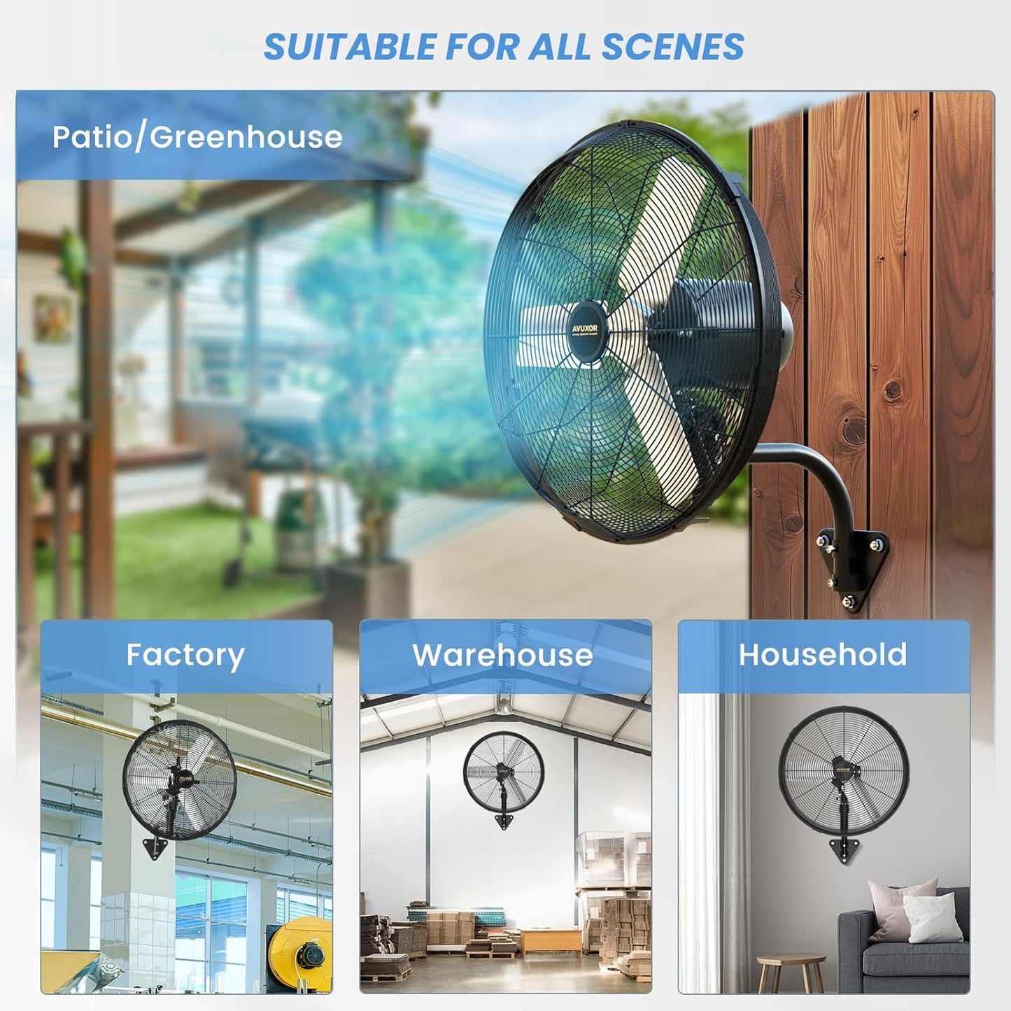 24'' Outdoor Wall Mount Fan, 4 Speed Oscillating Wall Fan with All Sealed Brushless DC Motor, Heavy Duty Industrial Fans, Waterproof Fans for Patios, House, Garage, Commercial, Warehouse, Factory