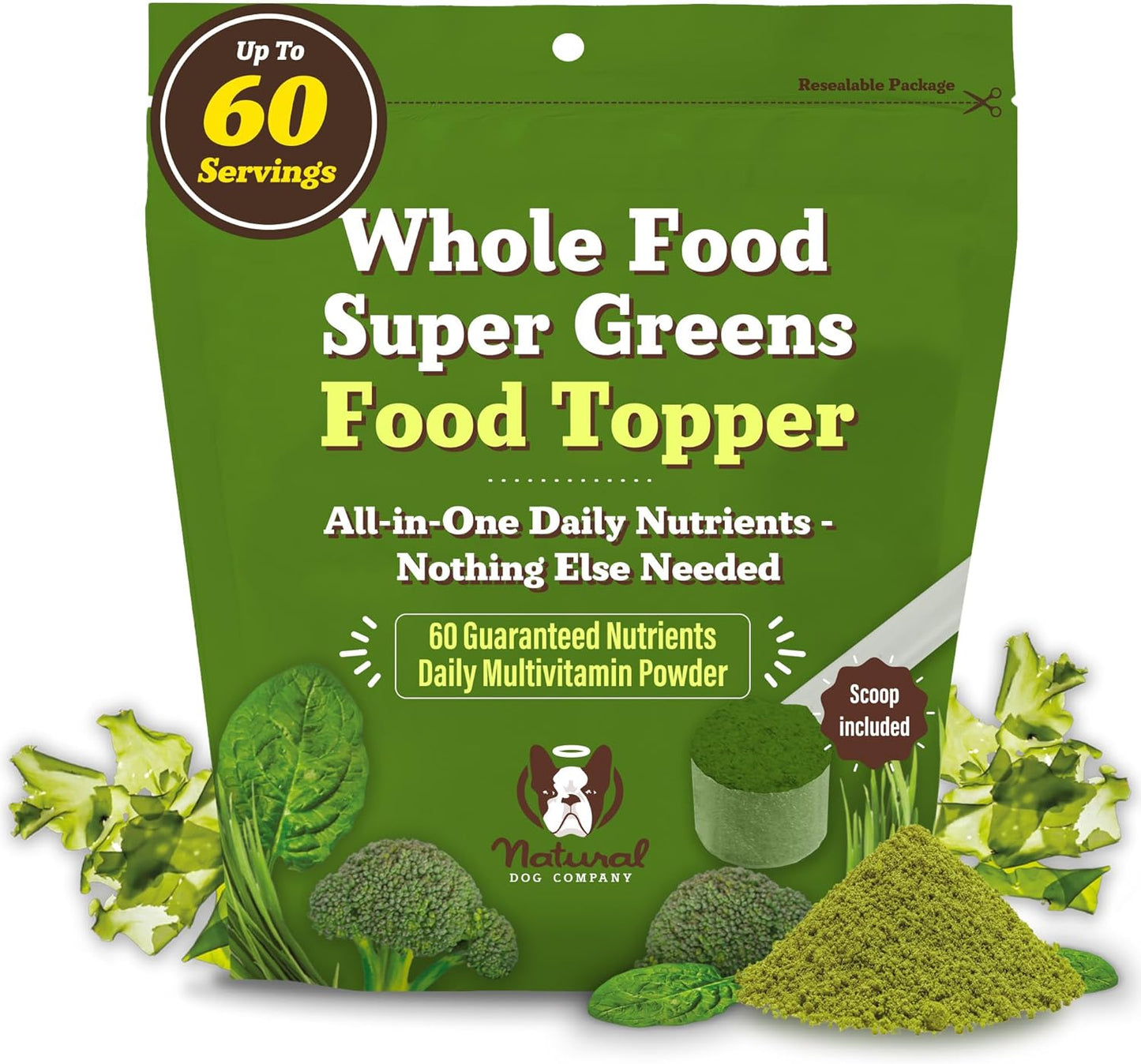Natural Dog Company Dog Super Greens Food Topper, Dog Multivitamin Powder Vitamins & Supplements, Boost Immunity & Digestion, Wellness Nutrient-Rich Food Seasoning Meal Topper, 8 oz