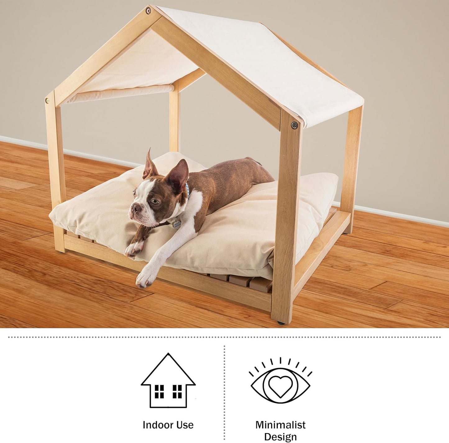 Dog House - 30x24-Inch Indoor Dog House with Soft Cushion and Adjustable Canopy - Wood Dog Furniture for Small to Medium Pets up to 70lbs by PETMAKER