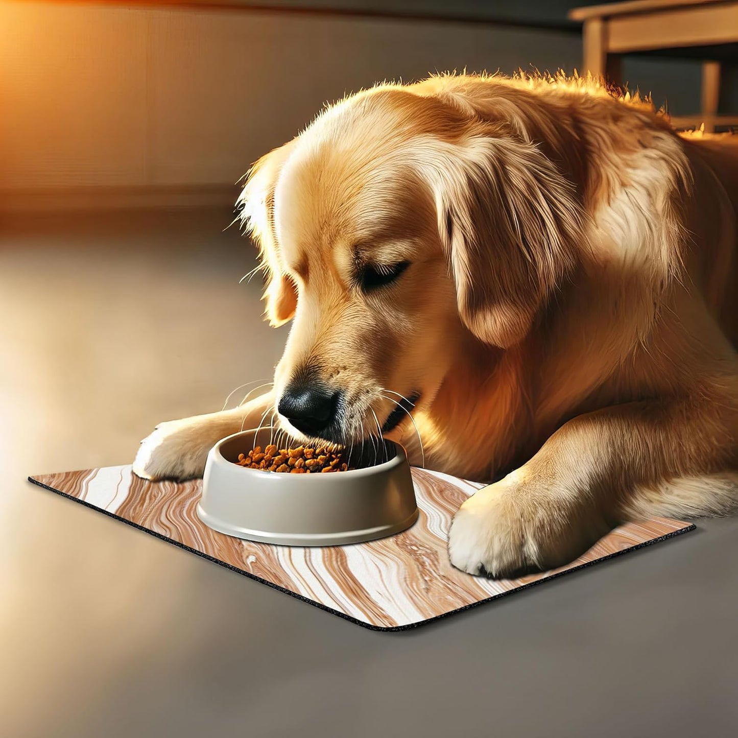 Lunarable Marble Pet Mat for Food and Water, Wavy Colored Fluid Earthen Toned Unusual Classic Retro Print, Non-Slip Rubber Mat for Dogs and Cats, 18" X 12", Cinnamon Cream