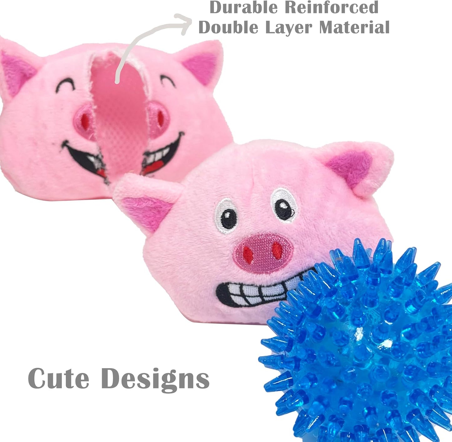 Jalousie 3 in 1 Dog Squeaky Toy, Three Dog Toys in One for Aggressive Chewers - Interactive Chew Toy for Medium Dogs, Large Breeds and Small Breeds - Squeaky Spiky TPR Ball Inside (Lion N' Piggy)