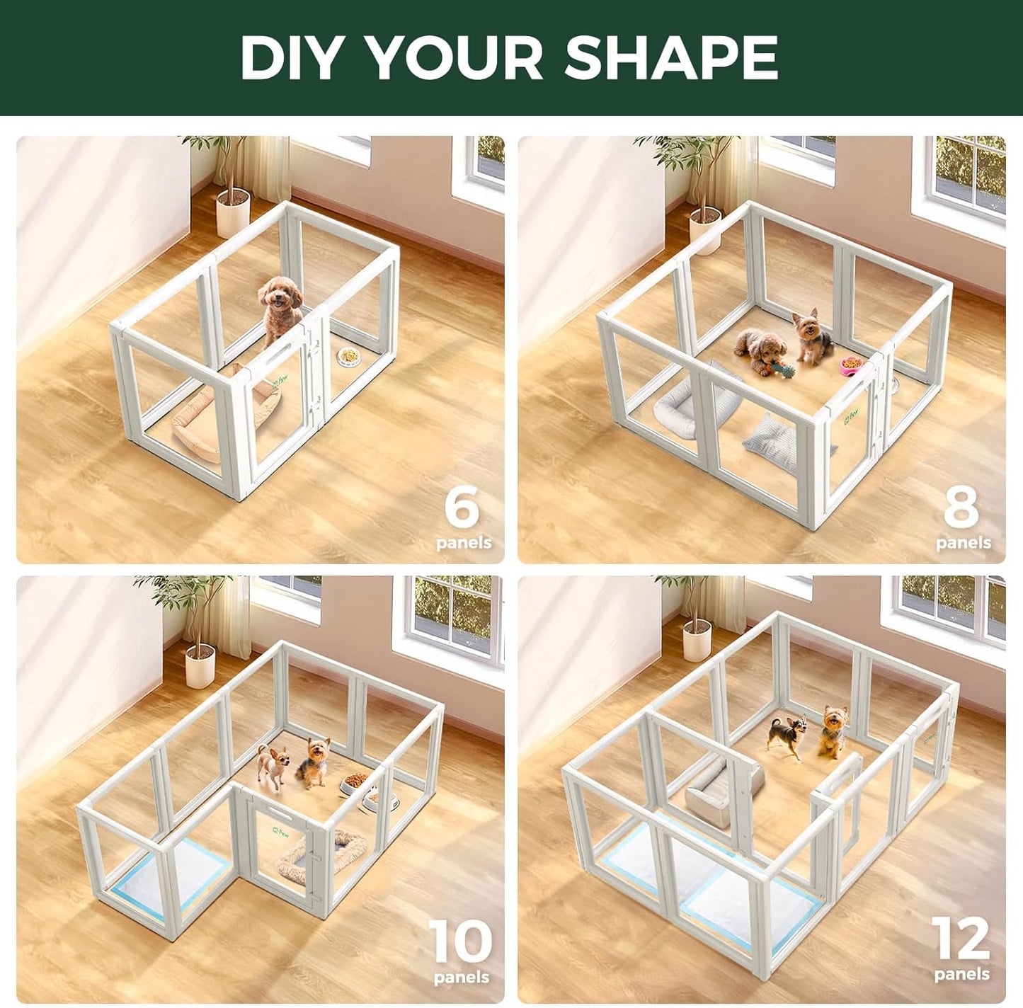 FXW AuraSpace Acrylic Indoor Unleashed Dog Playpen for Puppies and Small Dogs, 24 Inch, 16 Panels, White