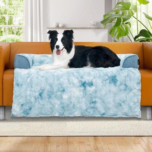 Calming Dog Couch Bed for Large Dogs, 41 x 37 inch Waterproof Removable Pet Mat Couch Cover for Furniture Protector, Non-Slip Fluffy Pelsbarn Dog Bed for Couch, Sofa, Outdoor - Tie-Dye Blue
