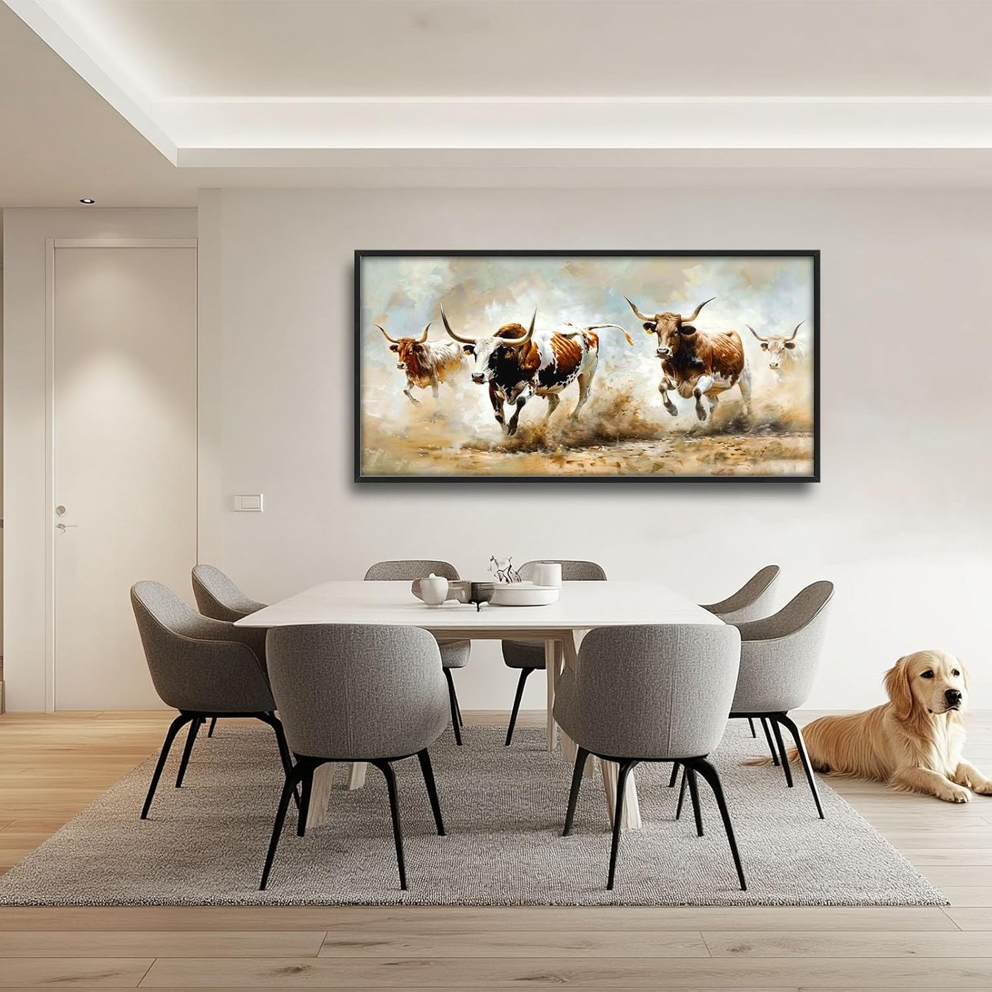 Highland Cow Large Wall Art Wild Animal Running Pictures Farmhouse Rustic Longhorn Wall Decor Canvas Print Painting Artwork for Bathroom Living Room Bedroom 60L" x 30W"