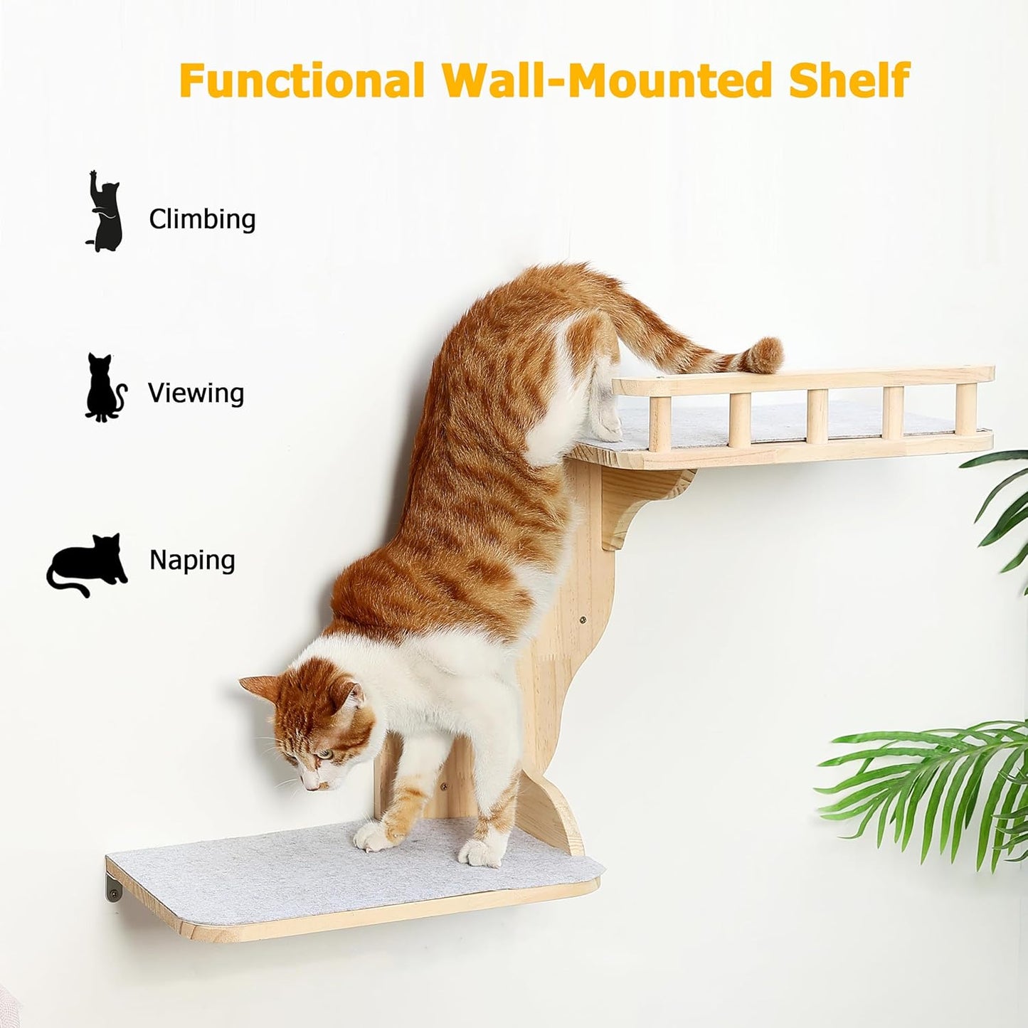 Cat Wall Perches, 2-Levels Corner Shelves Wall-Mounted Platform with Scrathing Mat, Wood Furniture for Indoor Cats Climb,Play and Nap (Right)