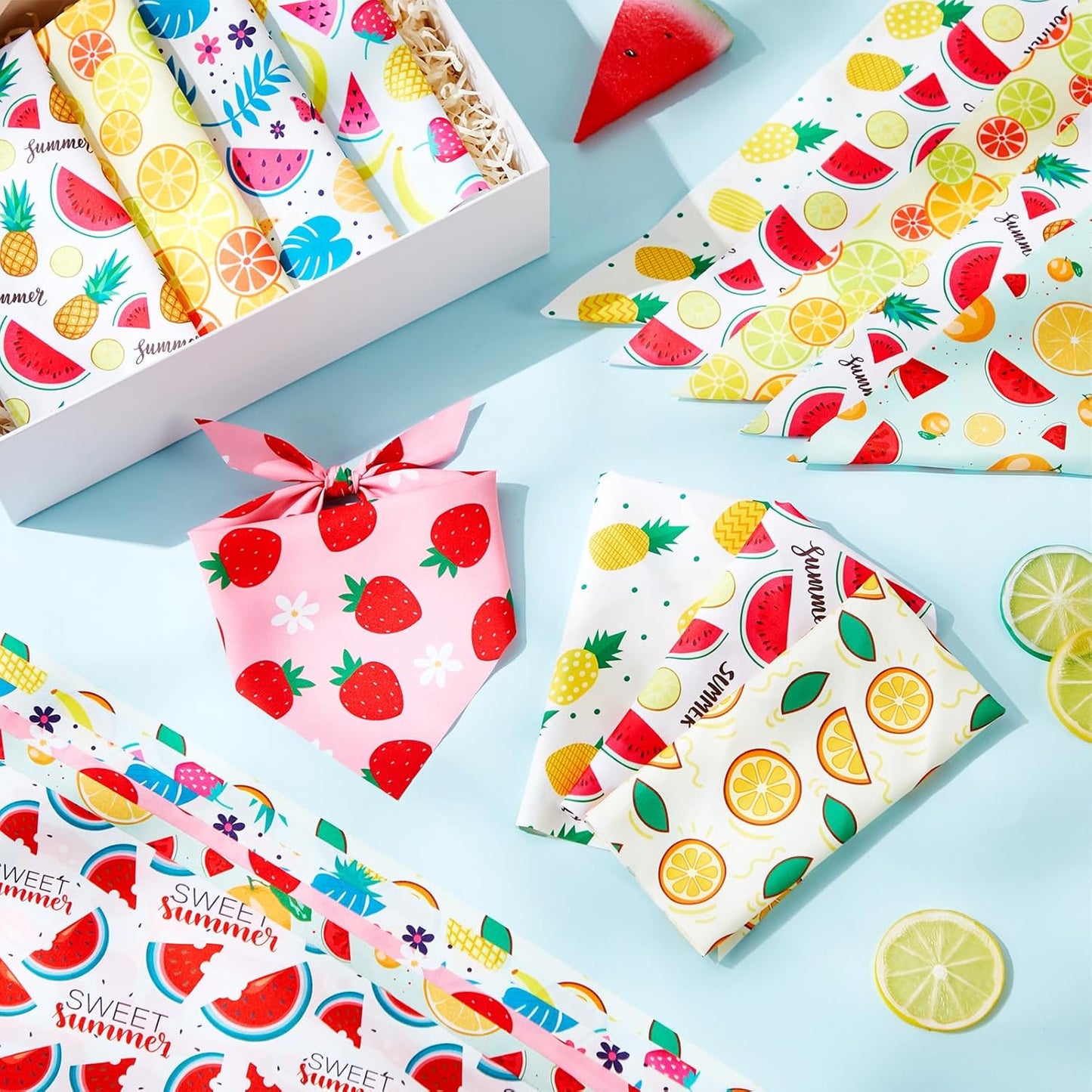 100 Pcs Fruit Dog Bandanas Bulk Summer Bandanas for Dogs Hawaiian Soft Bibs Adjustable Triangle Scarf for Small Medium Large Pet Costume