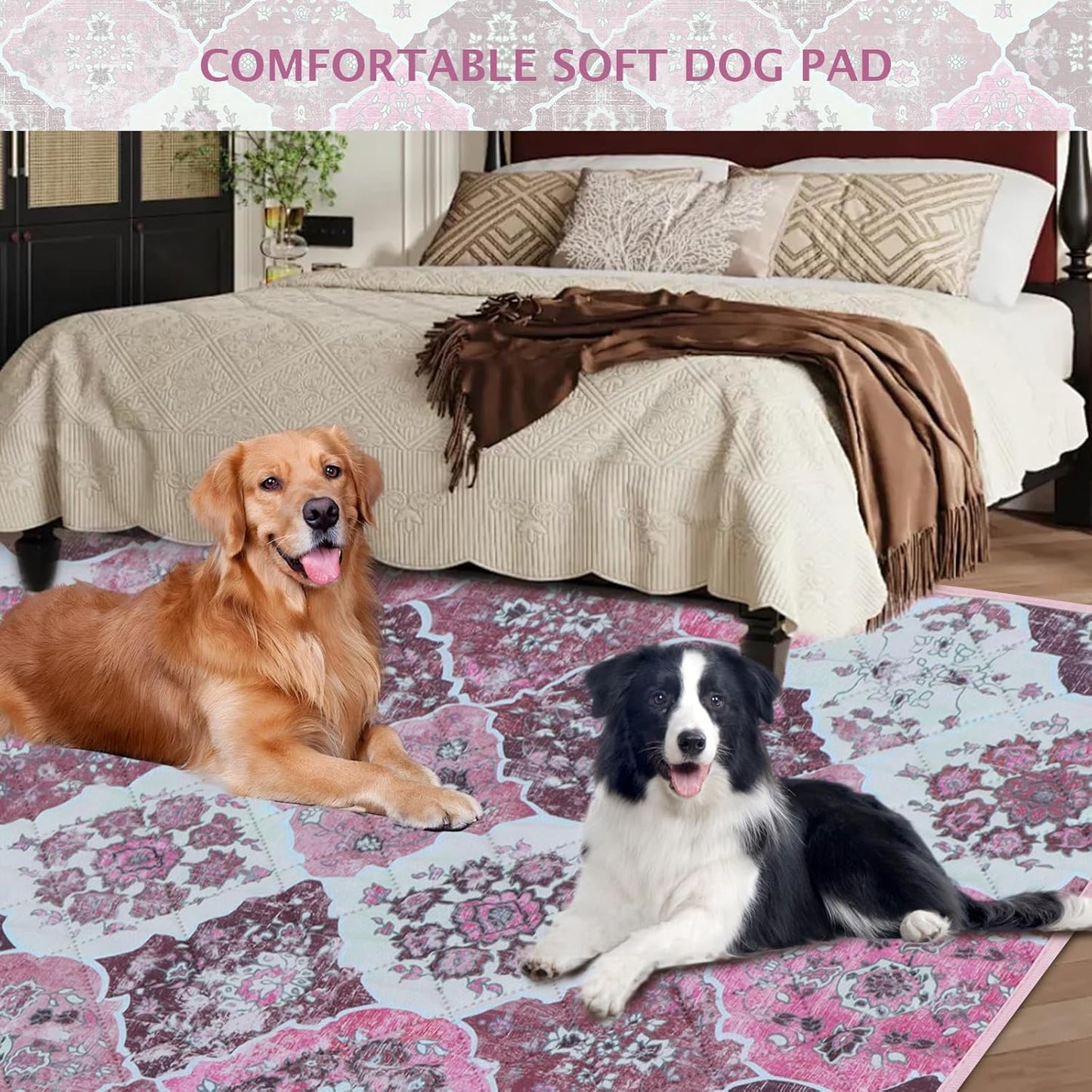 IEUUMLER Washable Pee Pads for Dogs, 2 Pack Reusable Pee Pads for Dogs Non-Slip Grip, Super Absorbent Waterproof Puppy Pads for Potty Training, Playpen, Crate, Whelping Box EU011 Pink, 36x24