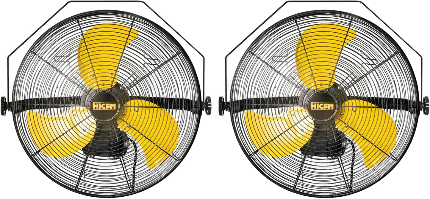 HiCFM 4600 CFM 18 inch Outdoor Safety Yellow Wall Mounted Fan with IP44 Enclosure Motor, Sealed Control Box, 9 FT Cord & GFCI Plug, 3-Speed Weatherproof for Patio, Workstation - UL Listed, 2 Pack