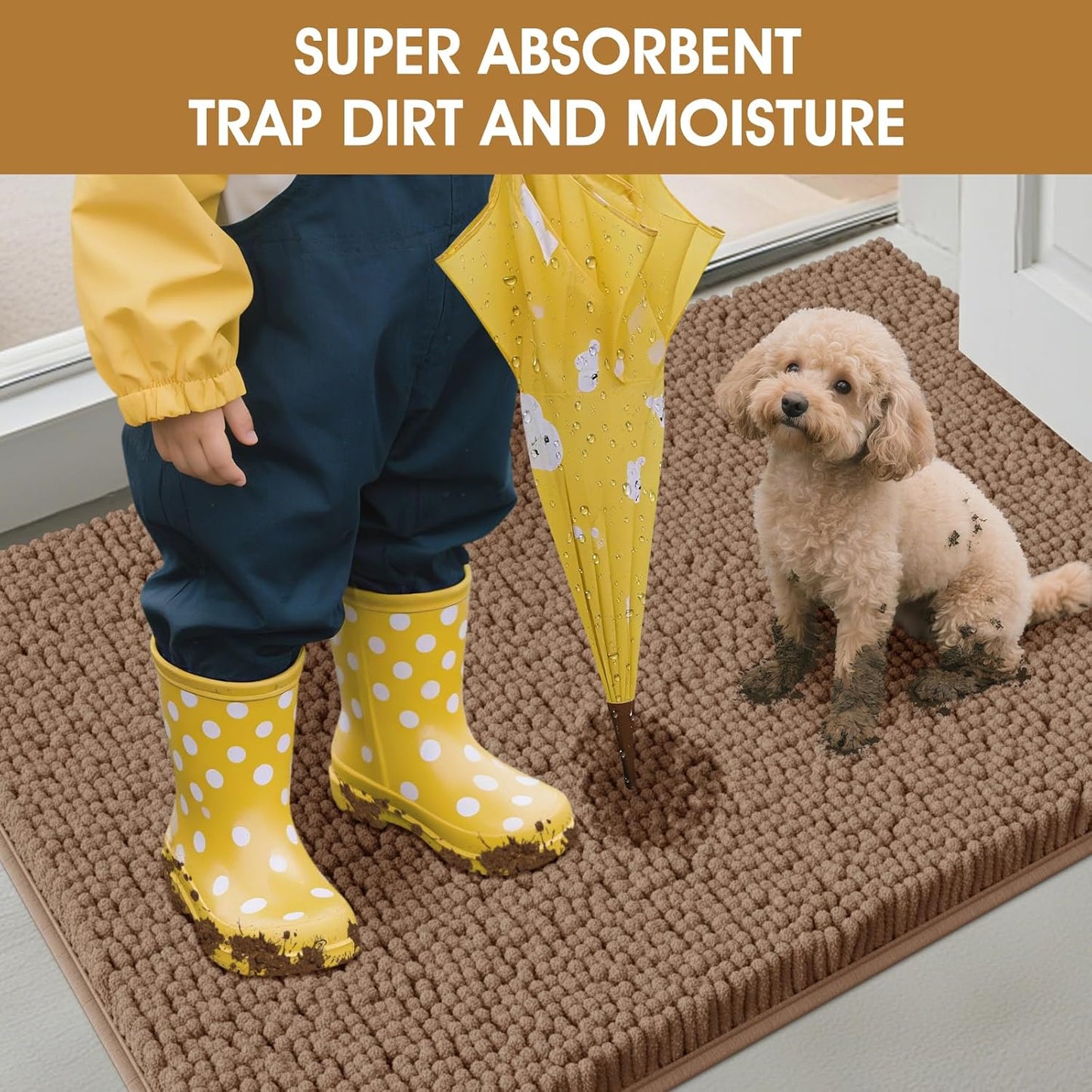 IM HOME Extra Large Dog Door Mats for Muddy Paws, Chenille Absorbent Dog Mats, Non Slip Heavy Mud Mat for Dogs, Soft Pet Mat for Entryway, Mud Paws, Inside Floor,71" x 25", Camel