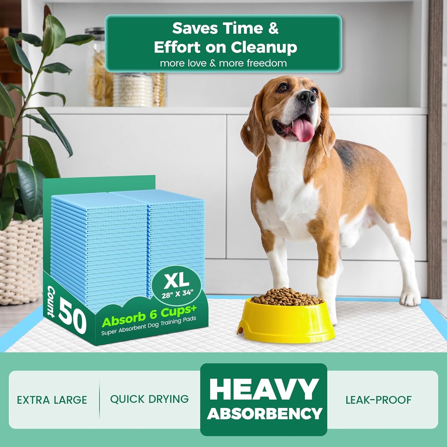 50 Count Dog Pee Pads Extra Large- 28" x 34", Super Absorbent Leak-Proof XL Puppy Pads 50 Pack Quick-Dry XLarge Disposable Pet Potty Training Pads for Dogs, Puppies, Doggie