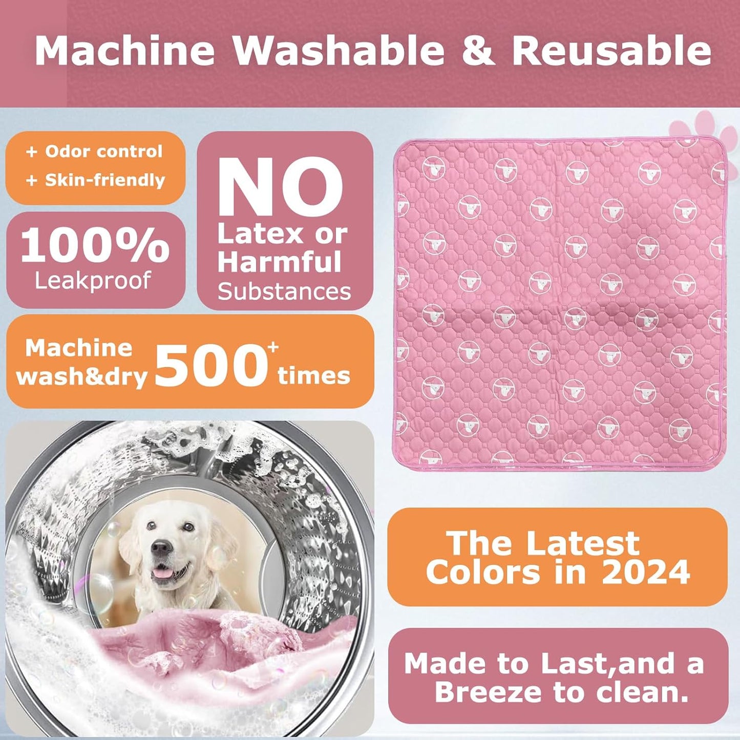 PJYuCien Washable Dog Playpen Mat, 2 Pack 36”x 36” Pink, Leak-Proof Reusable Puppy Pee Pads, Non-Slip Pee Mat for Whelping Pads, Crate, Potty Training, Puppy (Note: Mat Only, Playpen Not Included)